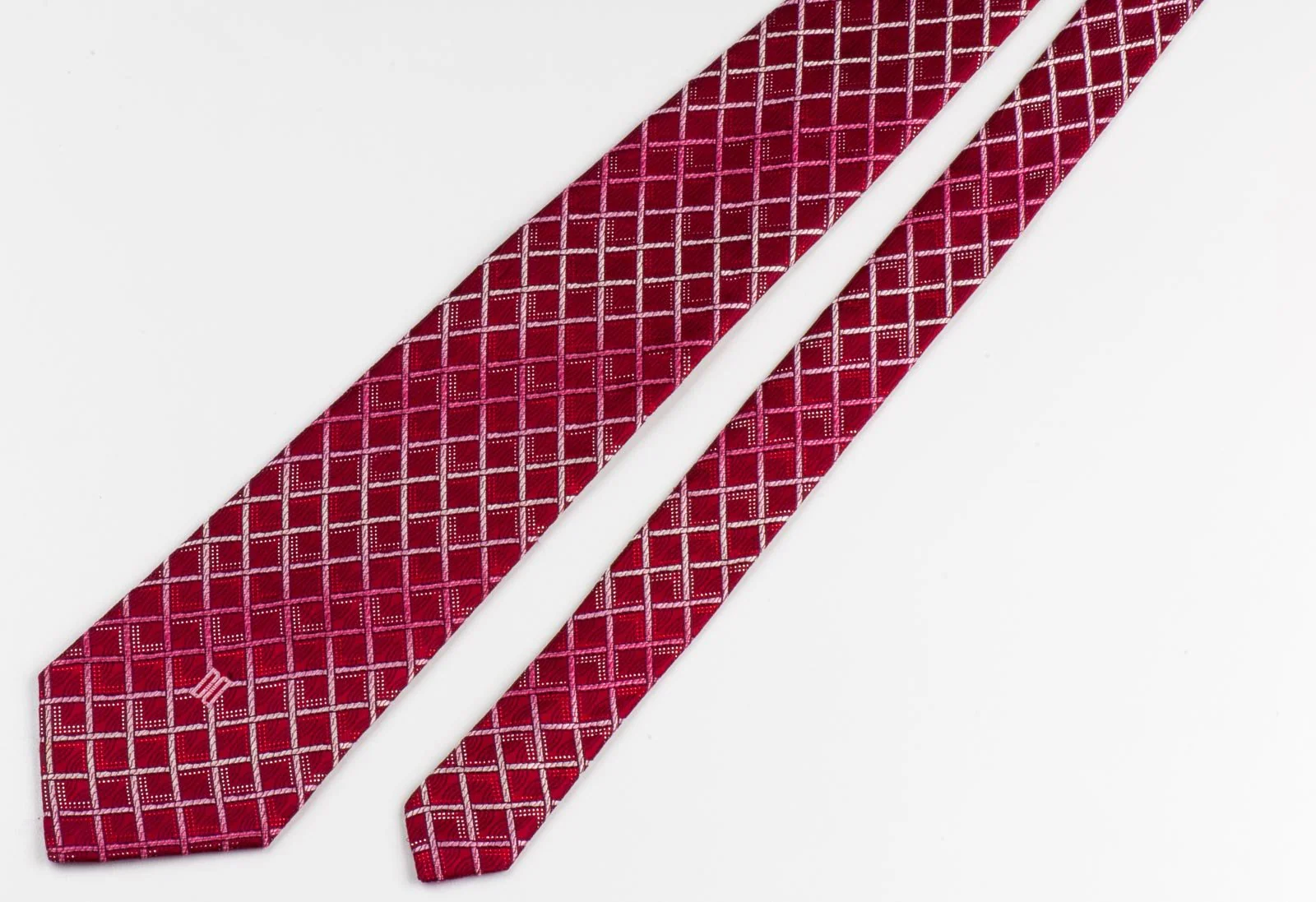 Daks Woven Silk Neck Tie Checks On Burgundy With Silver Sparkles 3 1/2 Inch - Image 4