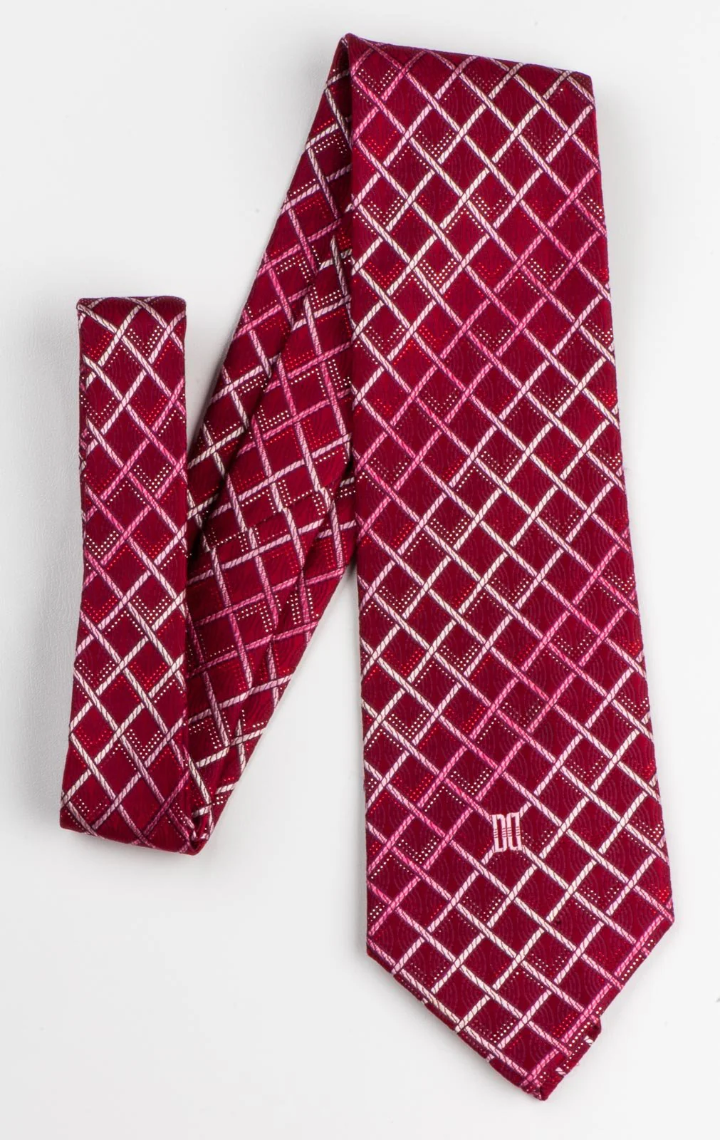 Daks Woven Silk Neck Tie Checks On Burgundy With Silver Sparkles 3 1/2 Inch - Image 5