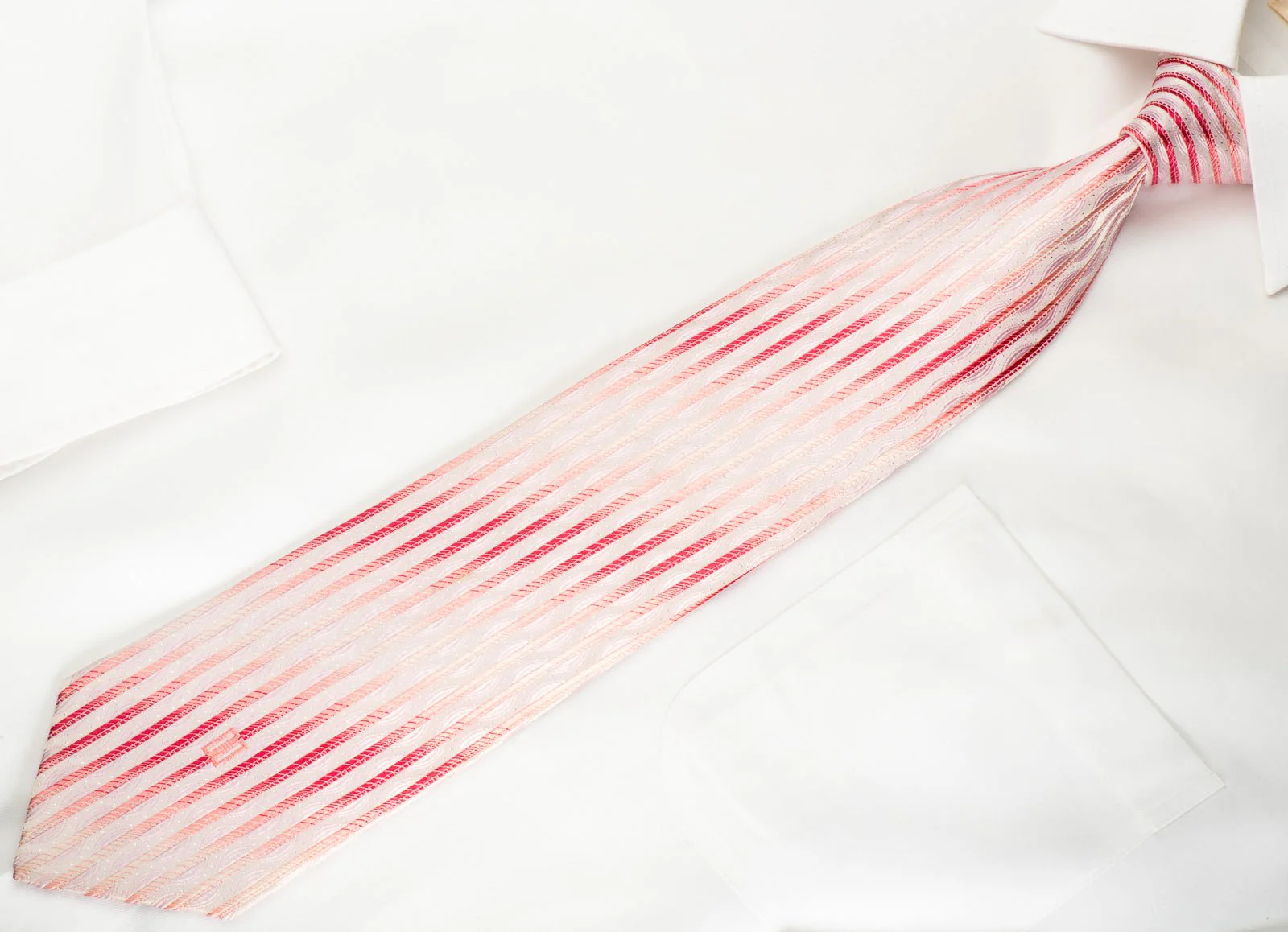 Daks Woven Silk Tie Vertical Striped On Pink With Silver Sparkles - Image 4