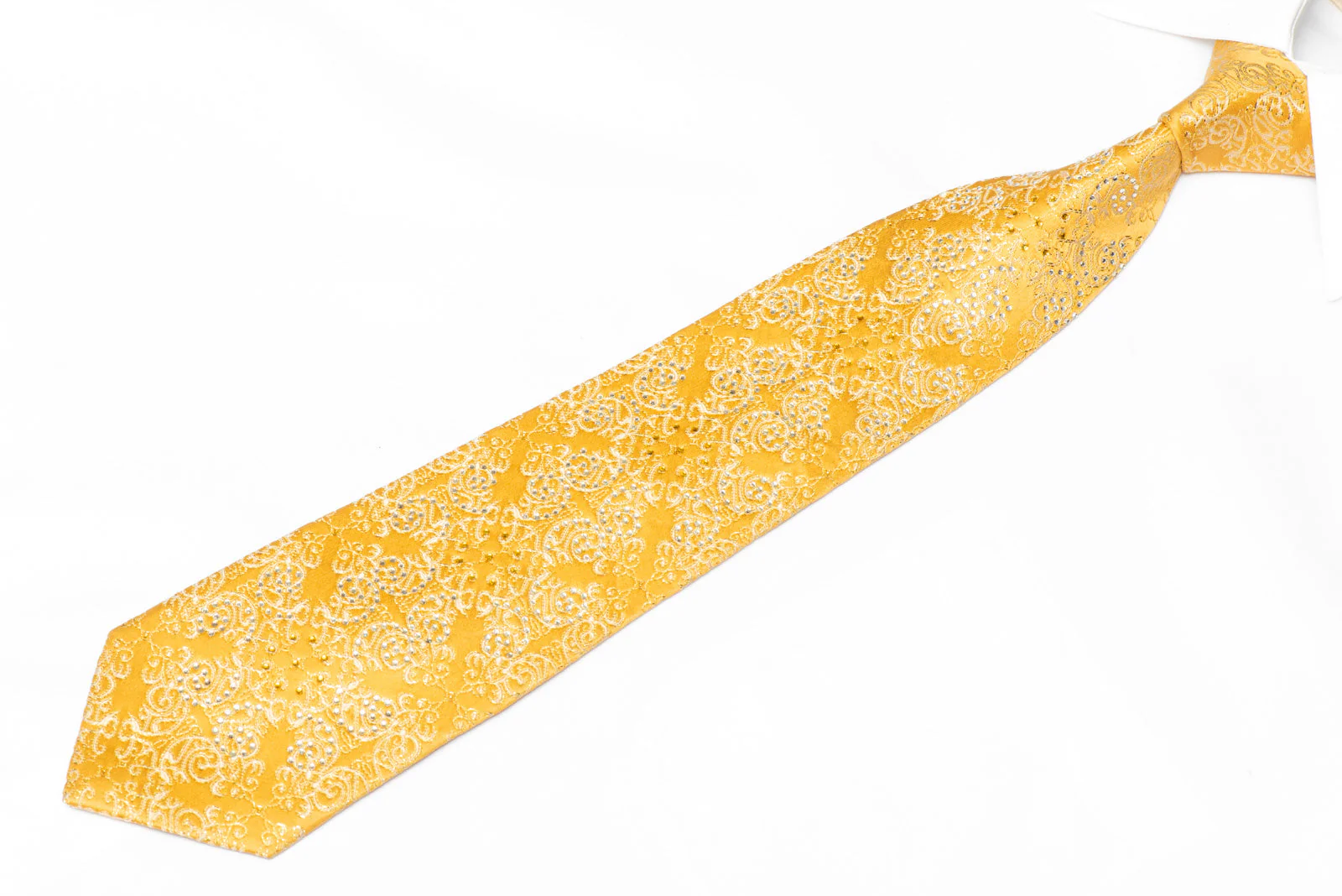 Damask On Yellow Rhinestone Silk Tie With Gold Sparkles - Image 2