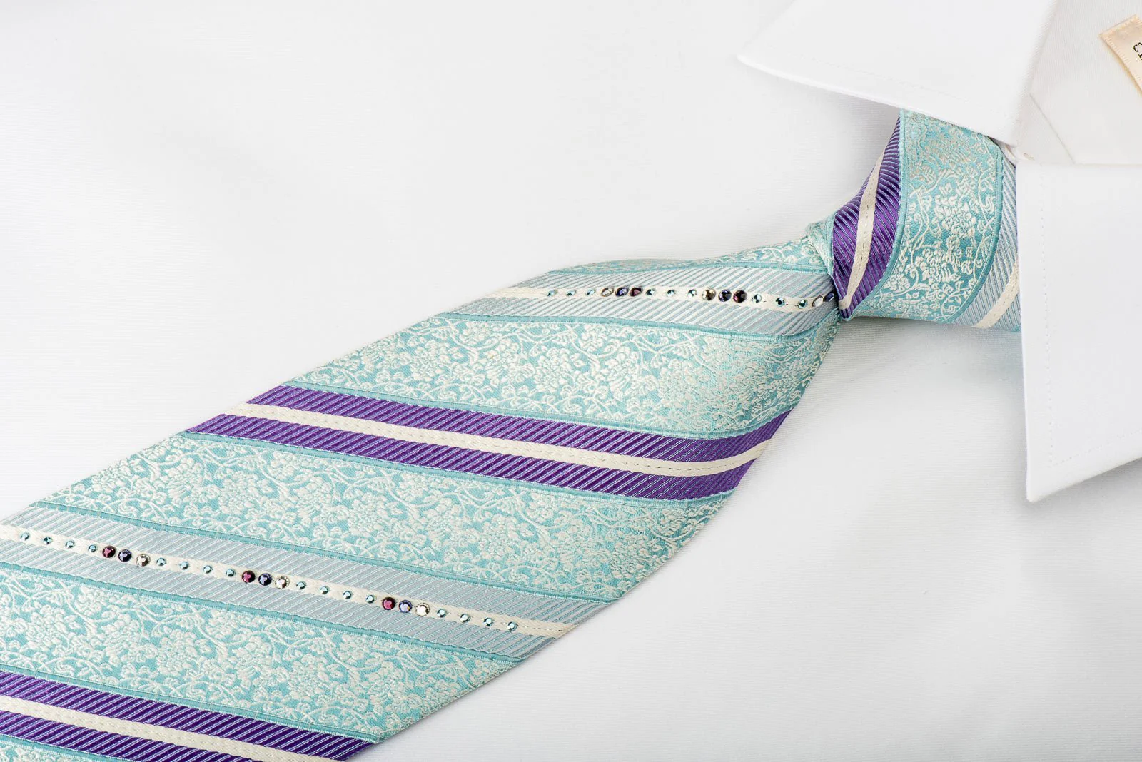 Danie Hechter Rhinestone Necktie Mauve Striped On Blue With Sparkles - Image 3