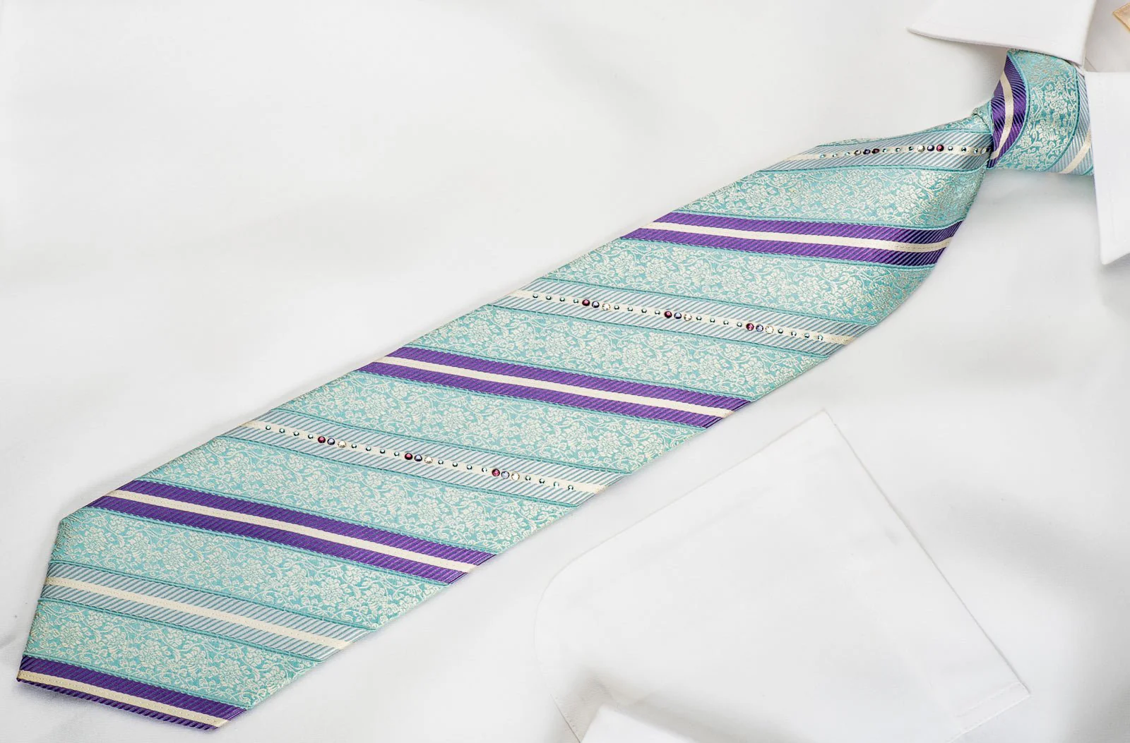 Danie Hechter Rhinestone Necktie Mauve Striped On Blue With Sparkles - Image 4