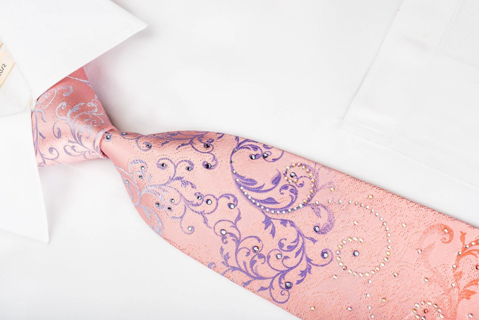 Danie Hechter Rhinestone Silk Necktie Scrolls On Pink With Silver Sparkles - Image 4