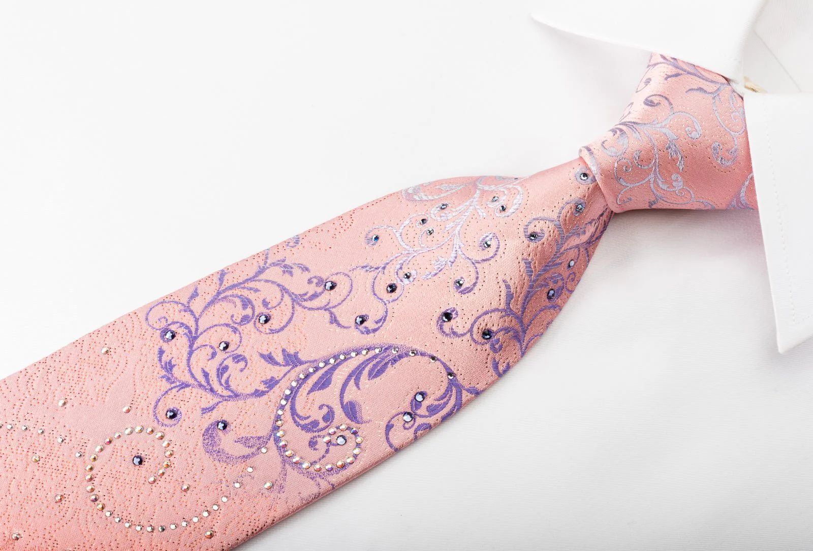Danie Hechter Rhinestone Silk Necktie Scrolls On Pink With Silver Sparkles - Image 5
