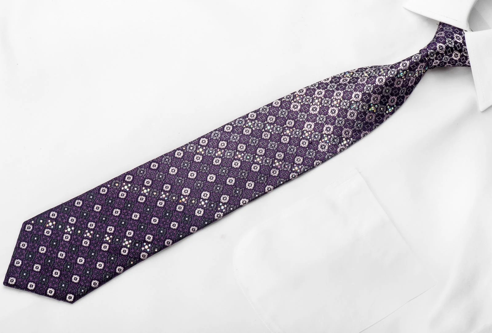 Daniel Hechter Crystal Necktie Medallions On Purple Silk With Purple Sparkles - Image 3