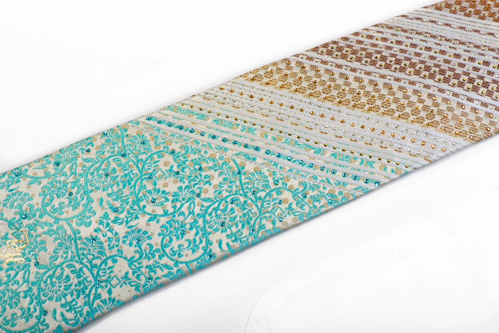 Daniel Hechter Crystal Tie Gold Checker Blue Anthemion On White With Stripes - Image 3