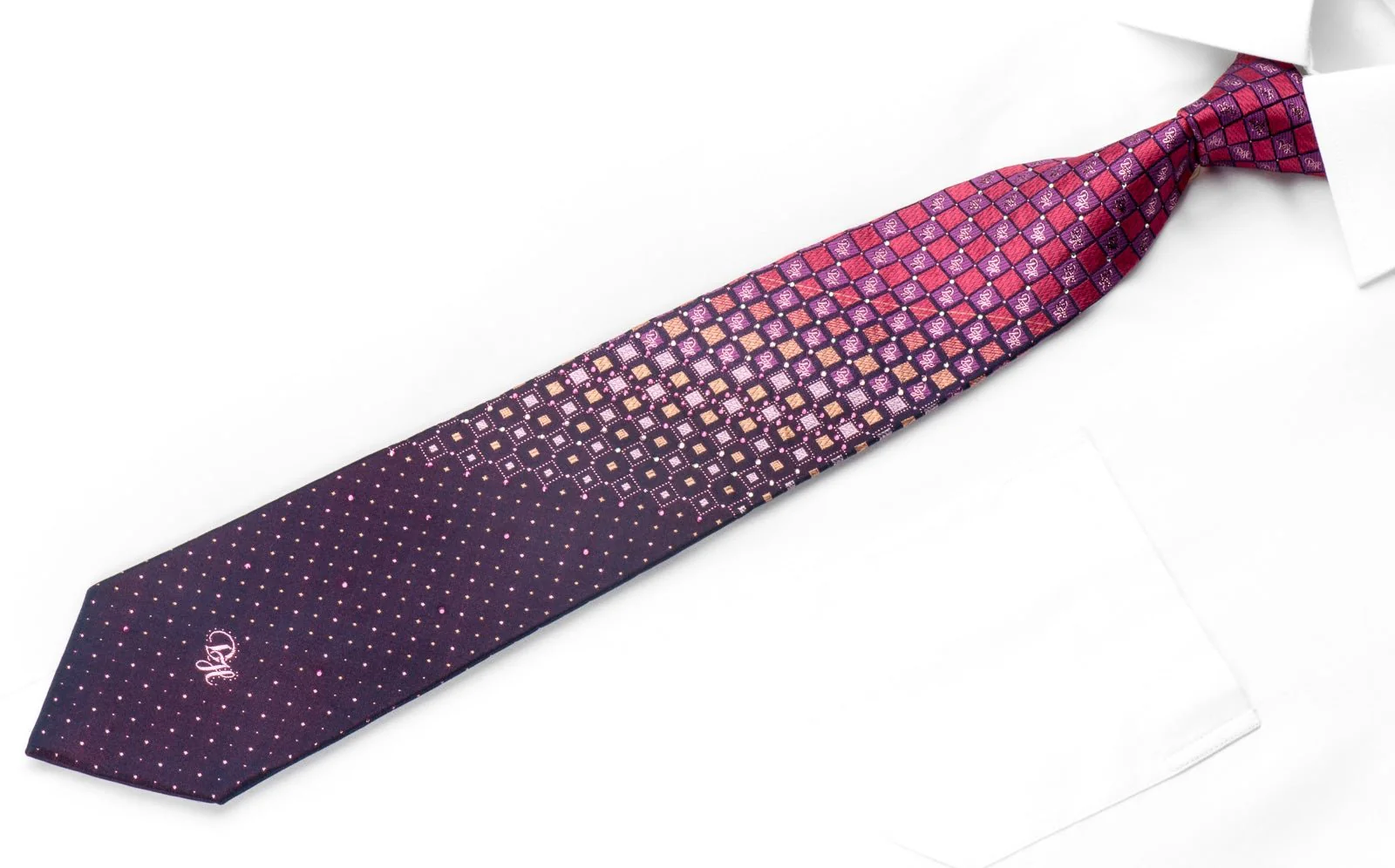 Daniel Hechter Men's Crystal Rhinestone Necktie Purple Pink Checkered With Sparkles - Image 2