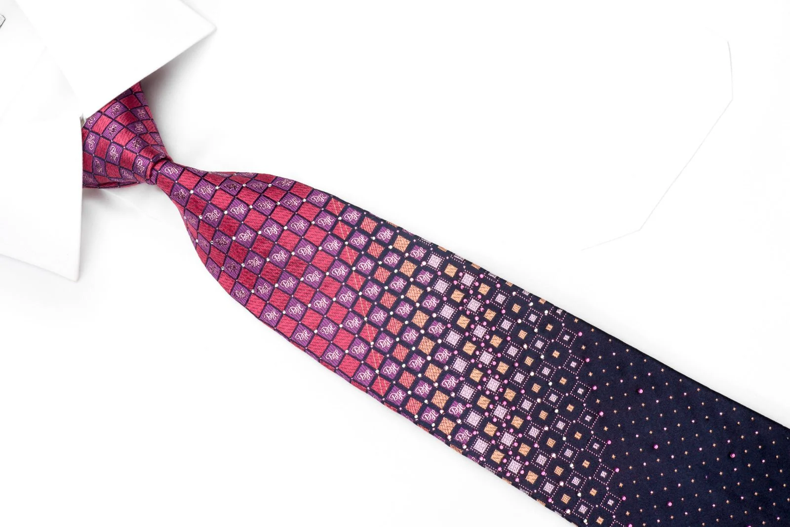 Daniel Hechter Men's Crystal Rhinestone Necktie Purple Pink Checkered With Sparkles - Image 3