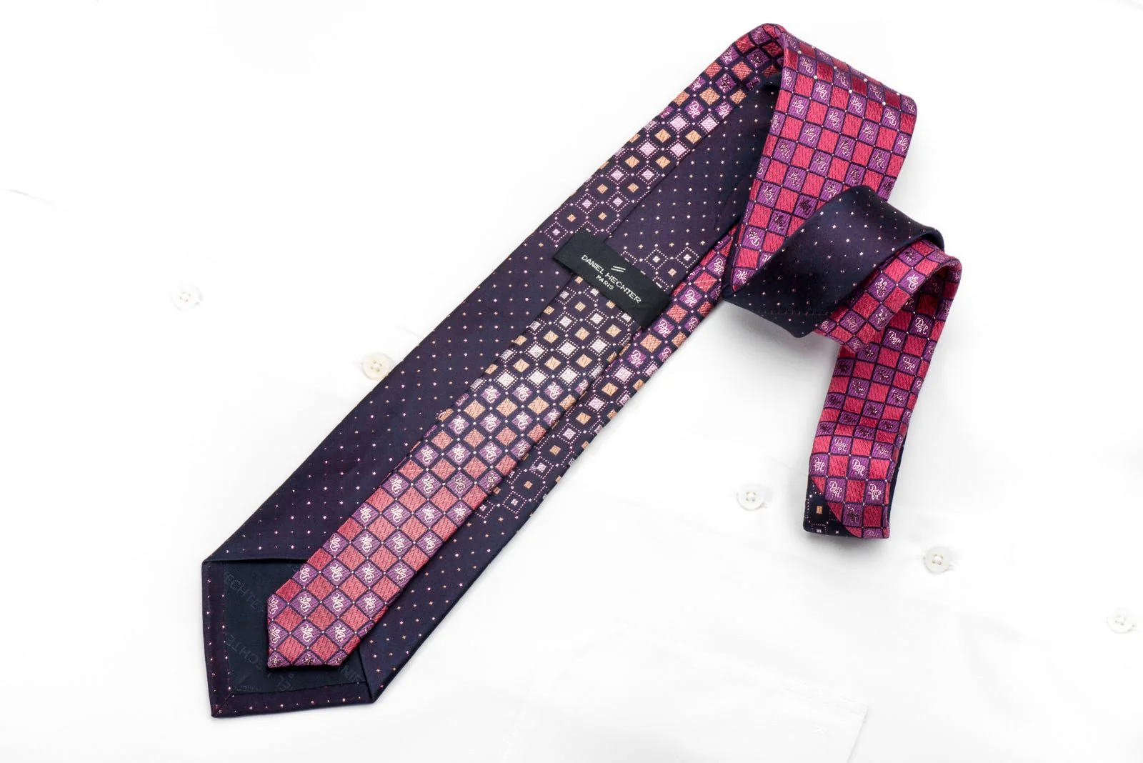 Daniel Hechter Men's Crystal Rhinestone Necktie Purple Pink Checkered With Sparkles - Image 4