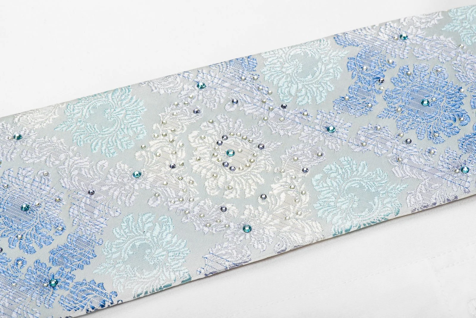Daniel Hechter Men's Crystal Rhinestone Silk Necktie Damask On Pale Blue With Silver Sparkles - Image 3