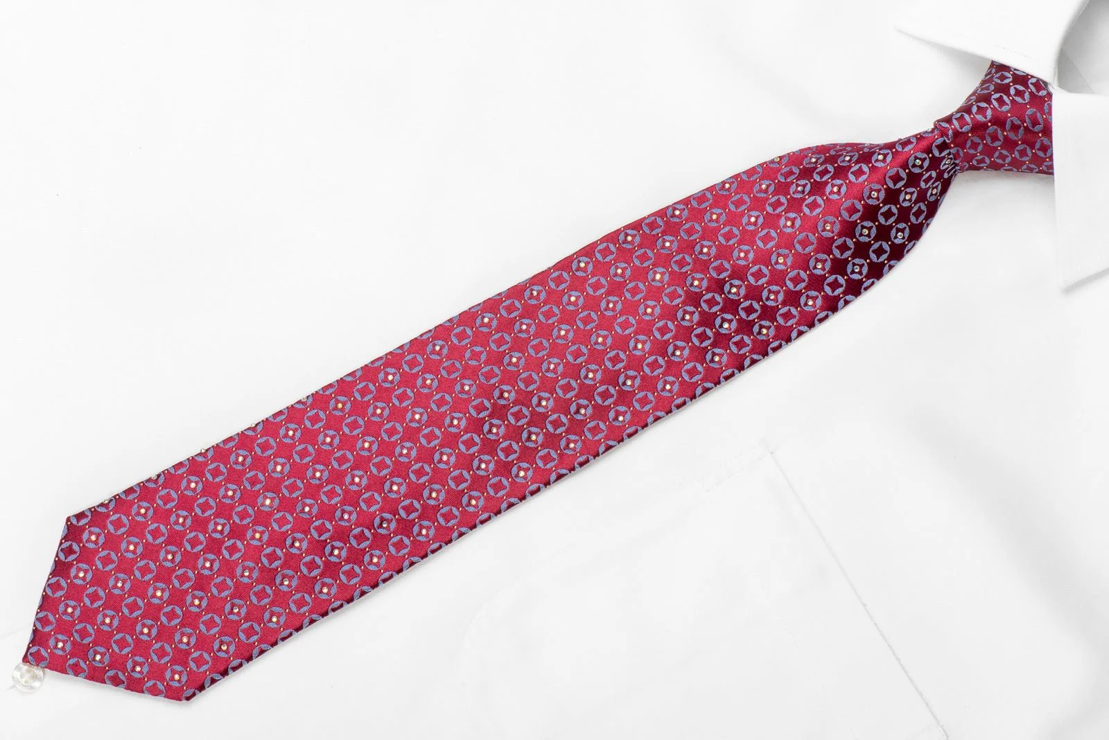 Daniel Hechter Men's Crystal Silk Necktie Blue Geometric On Burgundy - Image 3