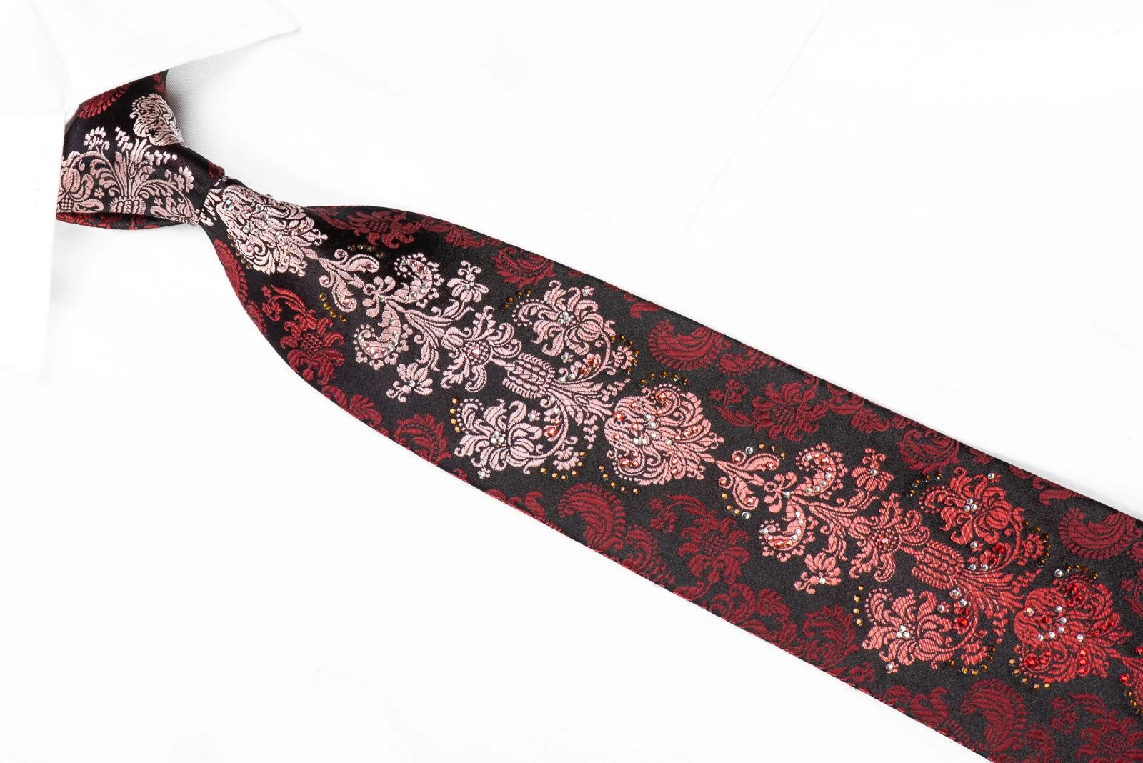 Daniel Hechter Men's Crystal Silk Necktie Burgundy Damask On Black - Image 2
