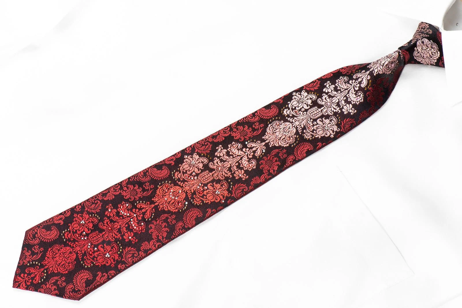 Daniel Hechter Men's Crystal Silk Necktie Burgundy Damask On Black - Image 4