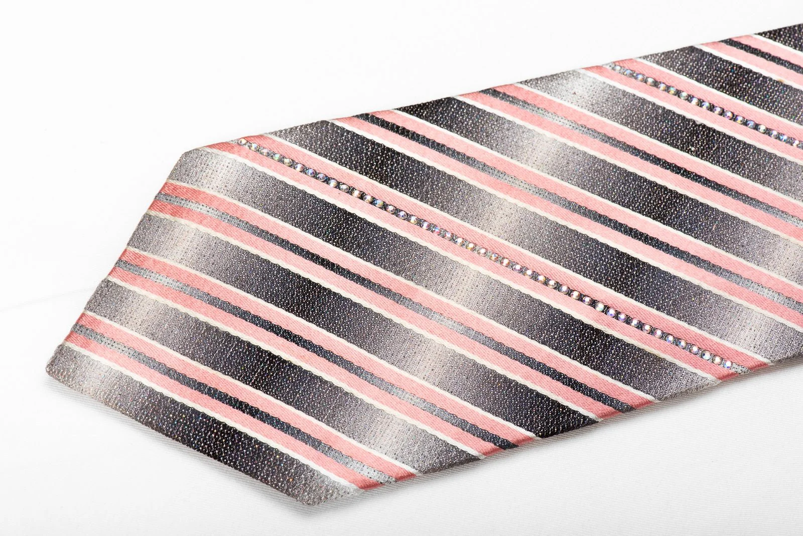 Daniel Hechter Men's Crystal Silk Necktie Pink Stripes On Silver With Silver Sparkles - Image 2