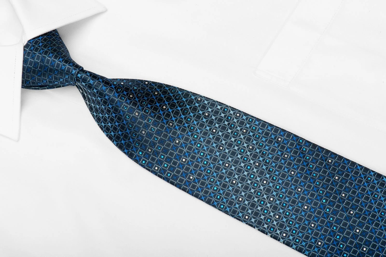 Daniel Hechter Men's Crystal Silk Necktie Trellis On Blue With Silver Sparkles - Image 2