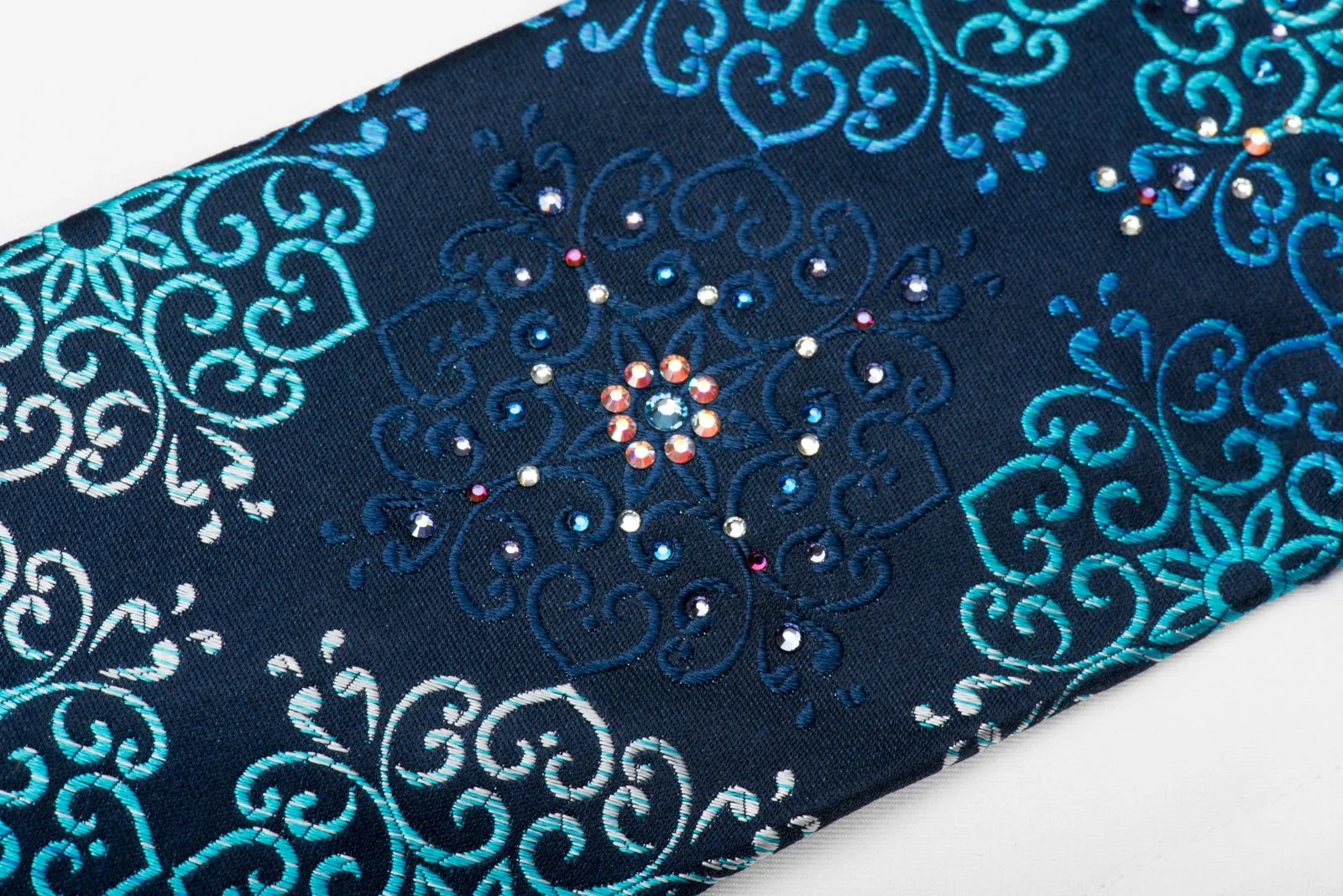 Daniel Hechter Men's Crystal Silk Tie Damask On Blue Sparkling With Rhinestones - Image 5