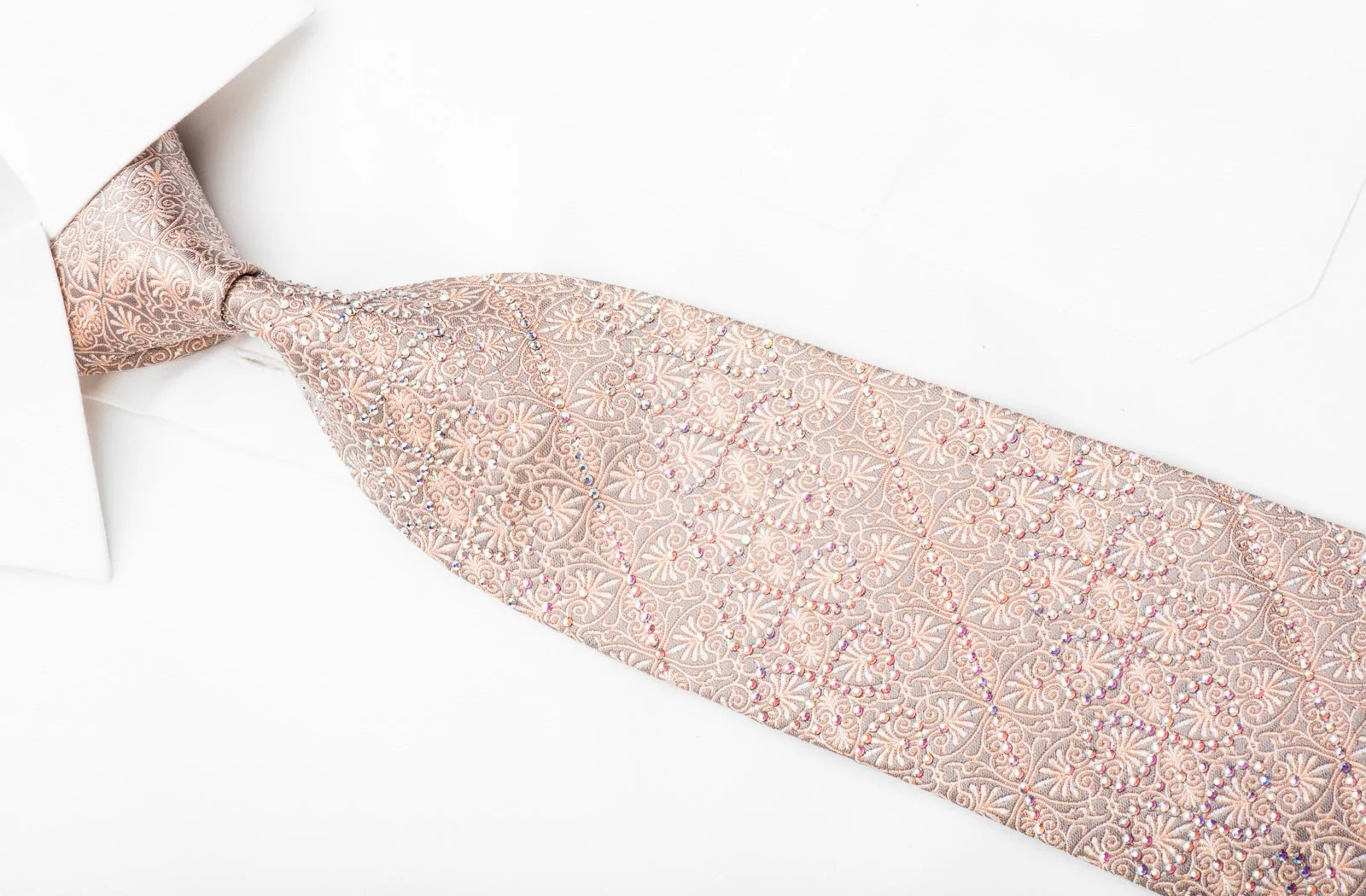 Daniel Hechter Men's Rhinestone Silk Necktie Anthemion On Peach Silver With Sparkles - Image 2