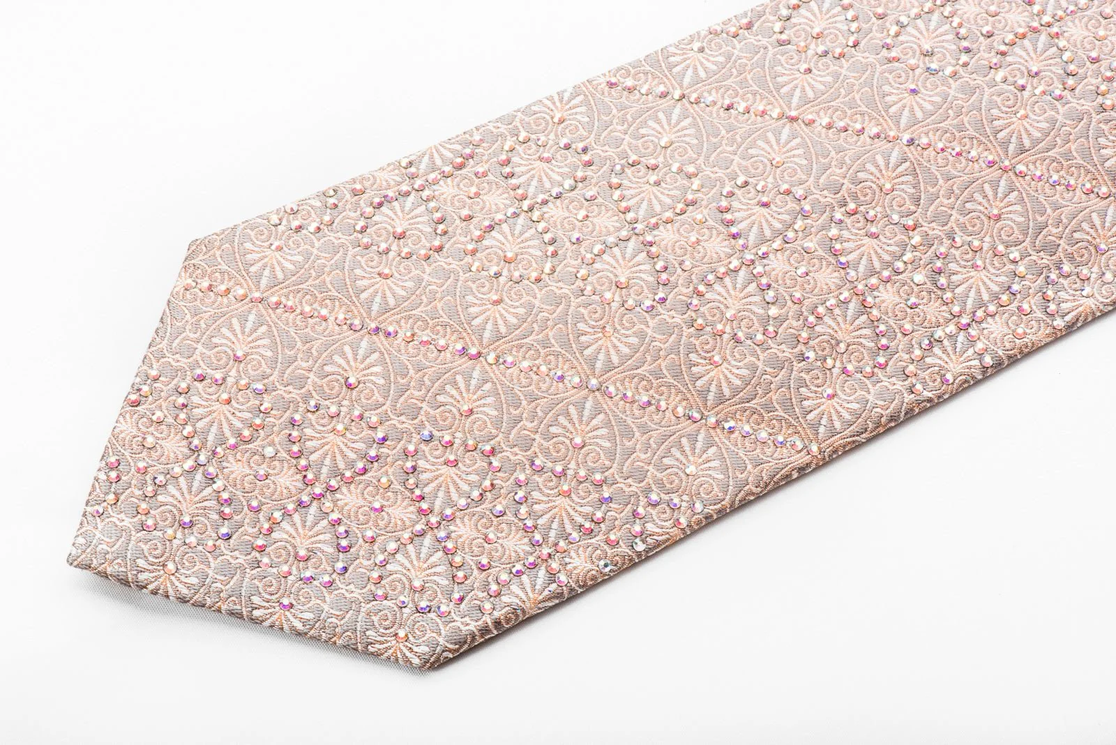 Daniel Hechter Men's Rhinestone Silk Necktie Anthemion On Peach Silver With Sparkles - Image 3