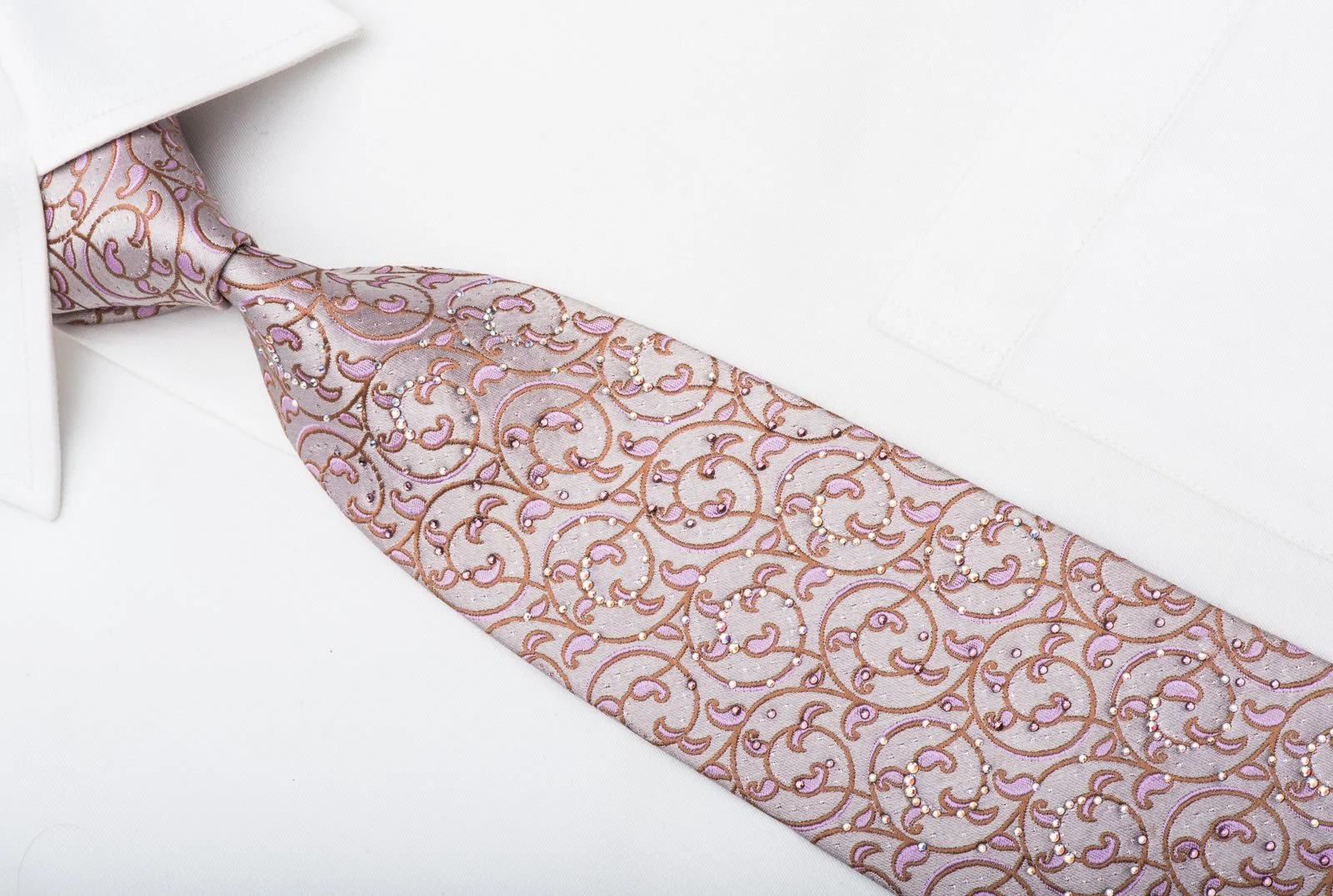 Daniel Hechter Men's Rhinestone Tie Scrolls On Mauve With Purple Sparkles - Image 2