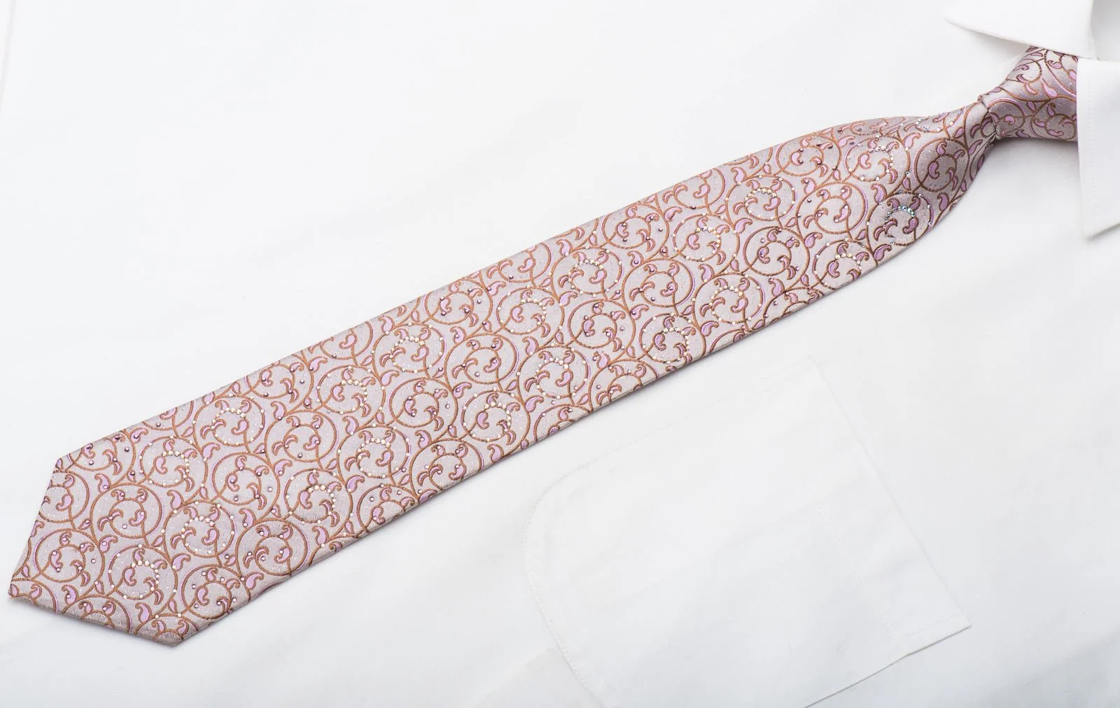 Daniel Hechter Men's Rhinestone Tie Scrolls On Mauve With Purple Sparkles - Image 4