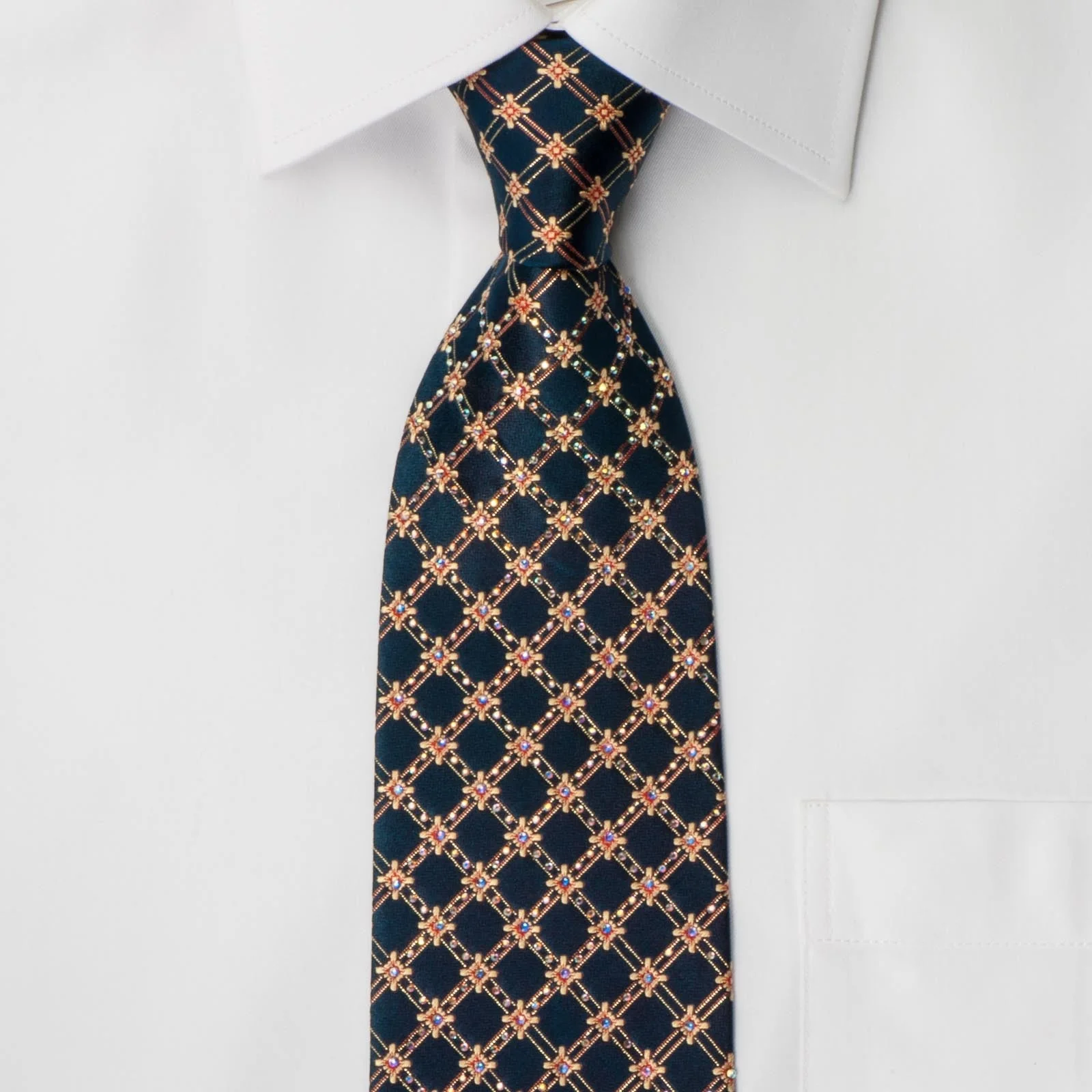 Daniel Hechter Men's Silk Necktie Gold Checked On Navy Blue With Gold Sparkles - Image 4