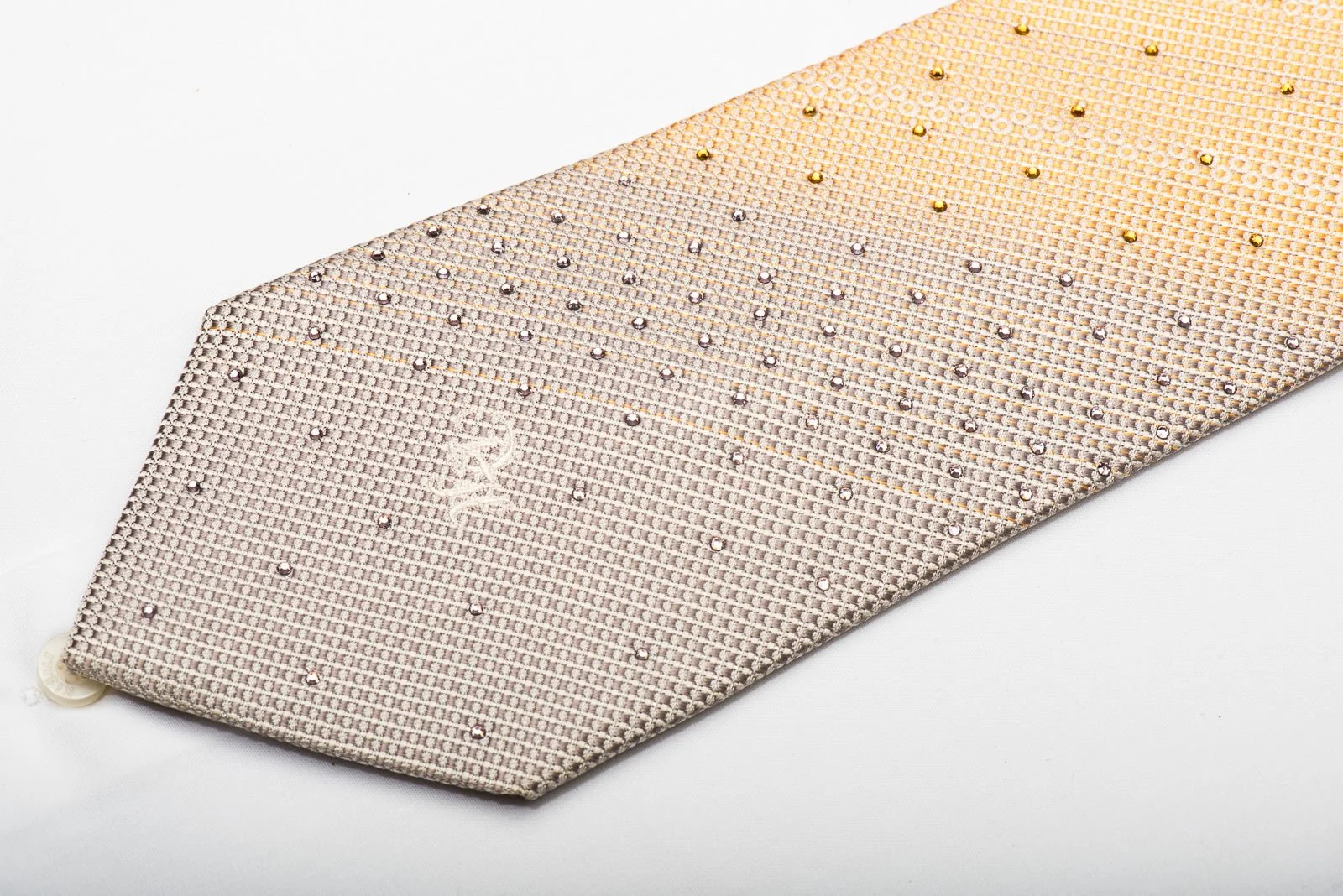 Daniel Hechter Men's Silk Necktie Micro Squares On Peach Orange Sparkling With Rhinestones - Image 3