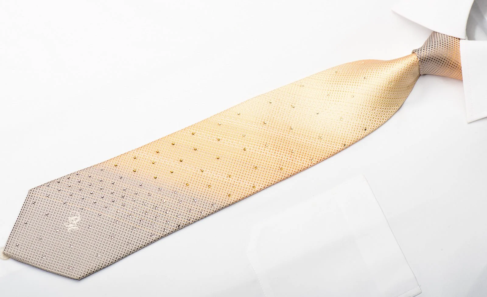 Daniel Hechter Men's Silk Necktie Micro Squares On Peach Orange Sparkling With Rhinestones - Image 4