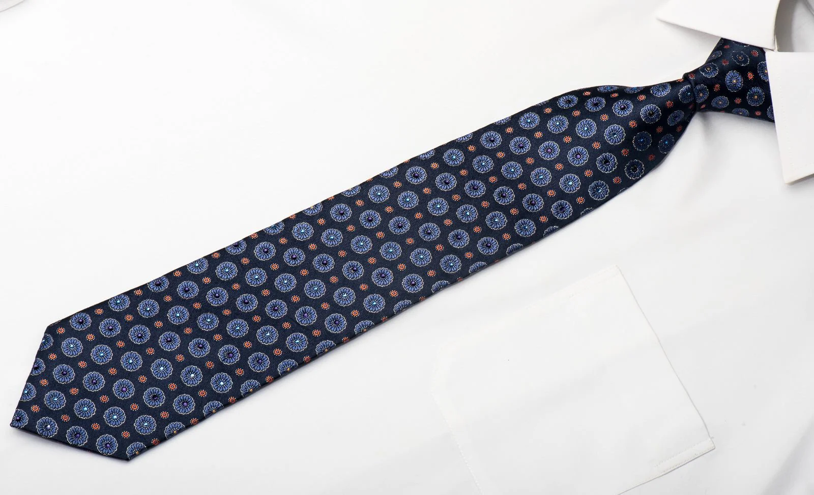 Daniel Hechter Men's Silk Tie Floral On Blue Sparkling With Rhinestones - Image 3