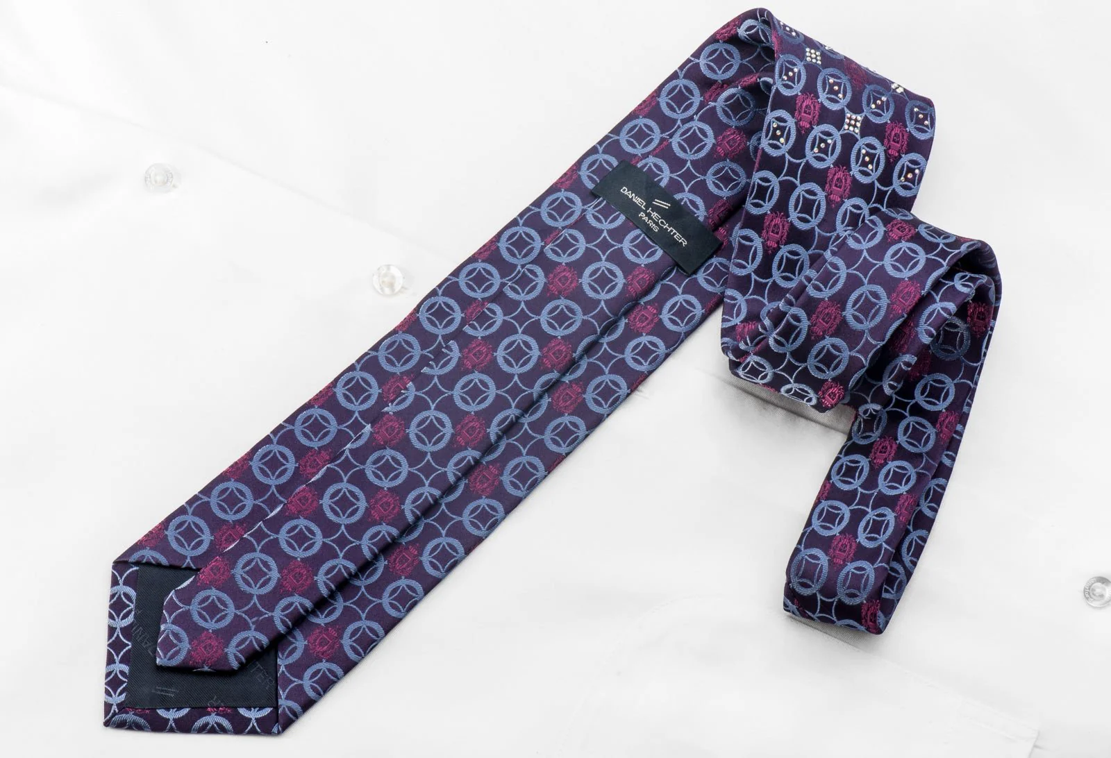 Mens Crystal Rhinestone Necktie Blue Circles On Dark Purple - Image 3