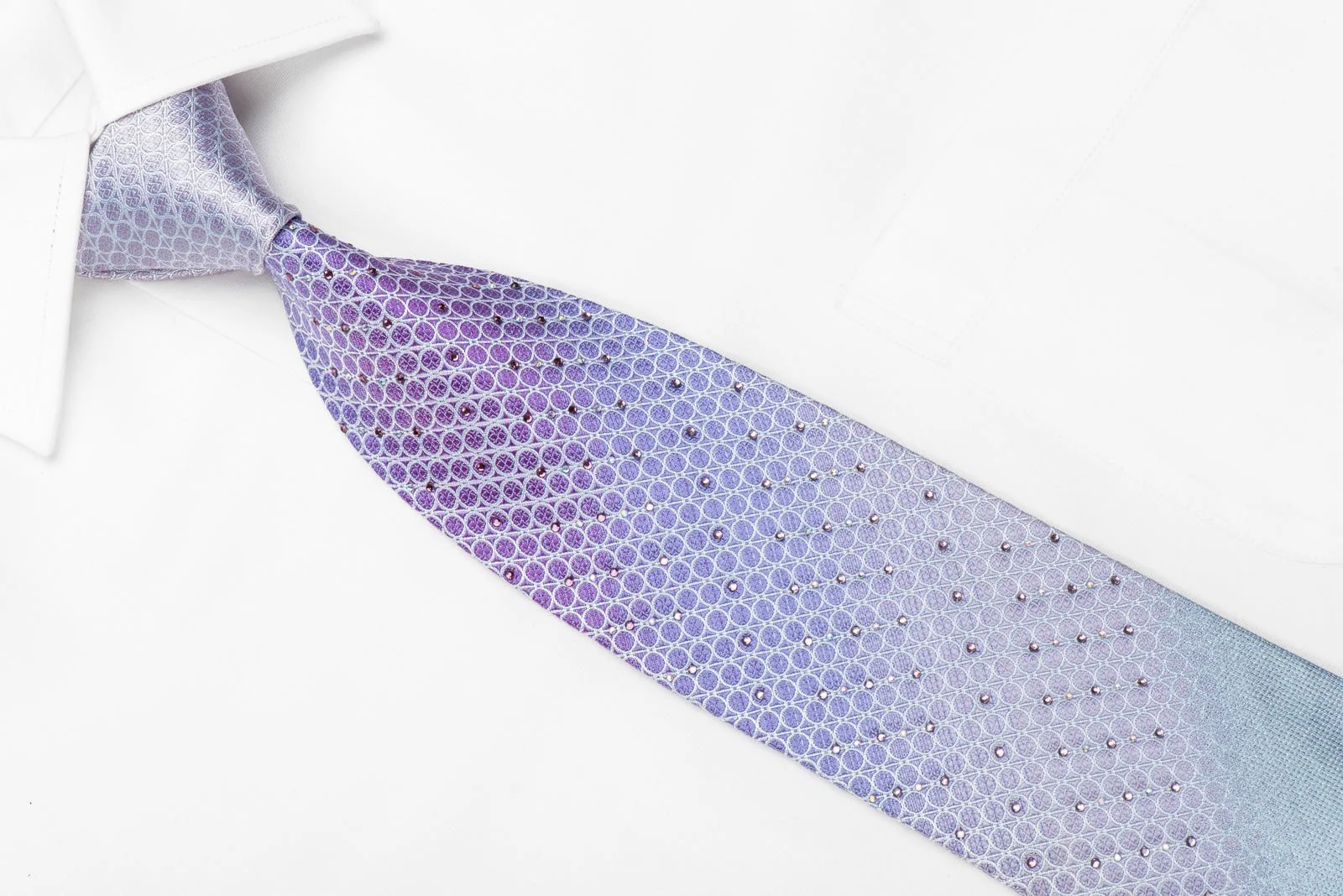 Daniel Hechter Mens Crystal Silk Necktie Geometric Circles On Mauve Purple With Silver Sparkles - Image 3