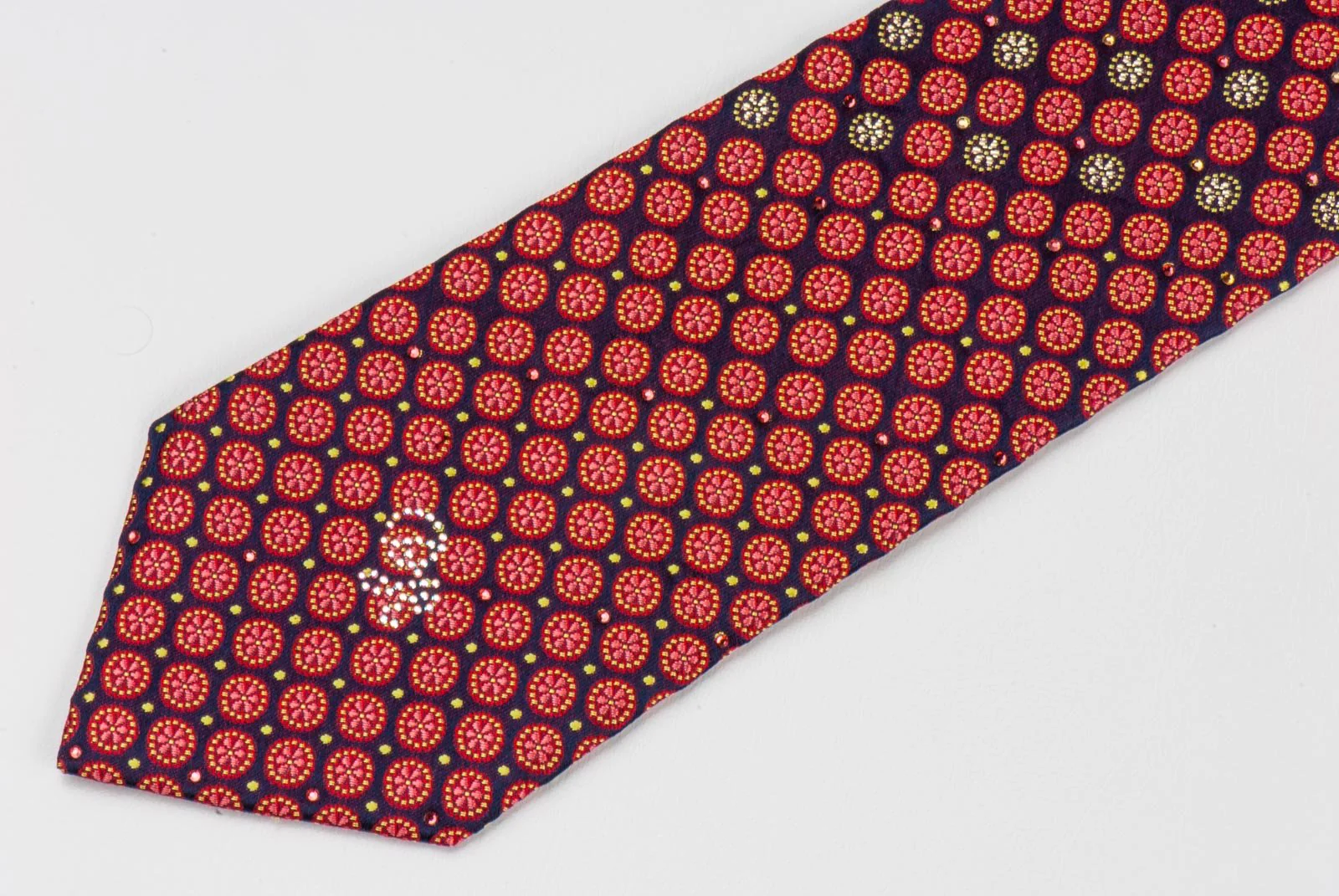 Daniel Hechter Necktie Floral On Burgundy Silk With Silver Sparkles & Rhinestones - Image 5