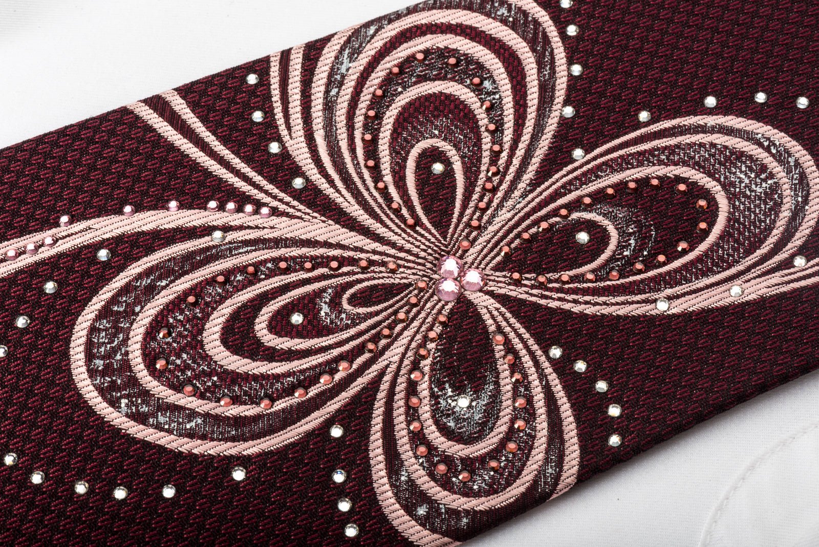 Daniel Hechter Rhinestone Necktie Abstract Floral On Brown Silk - Image 4