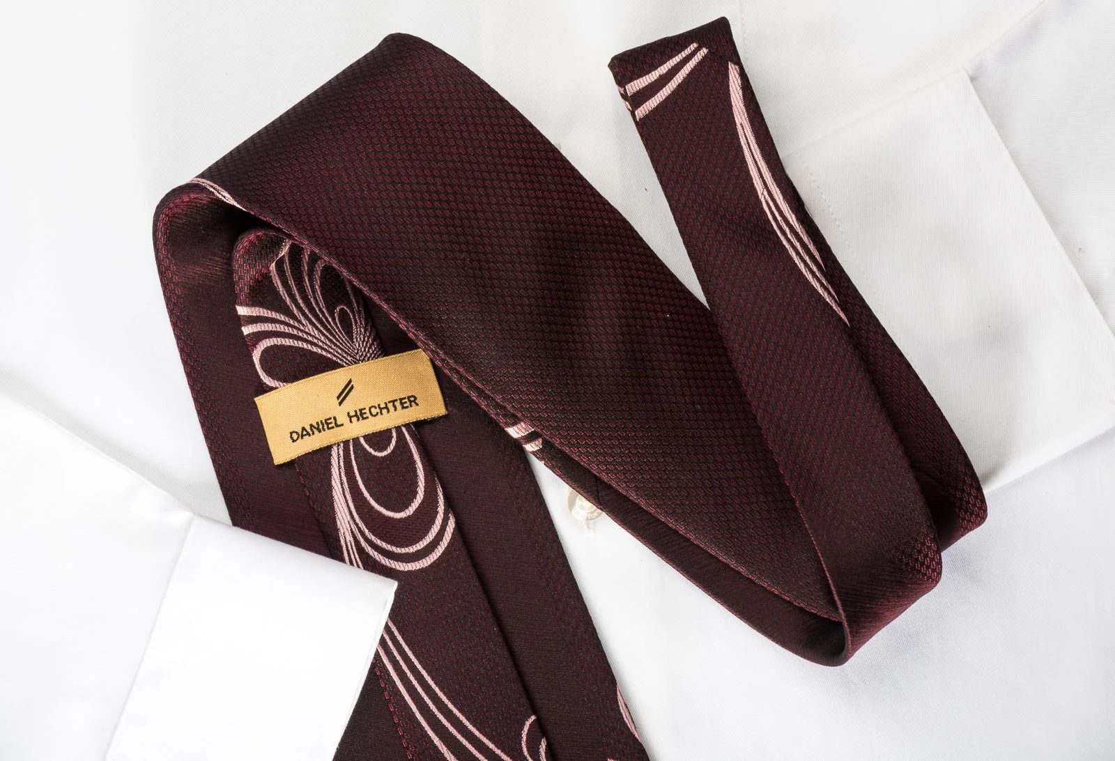 Daniel Hechter Rhinestone Necktie Abstract Floral On Brown Silk - Image 6