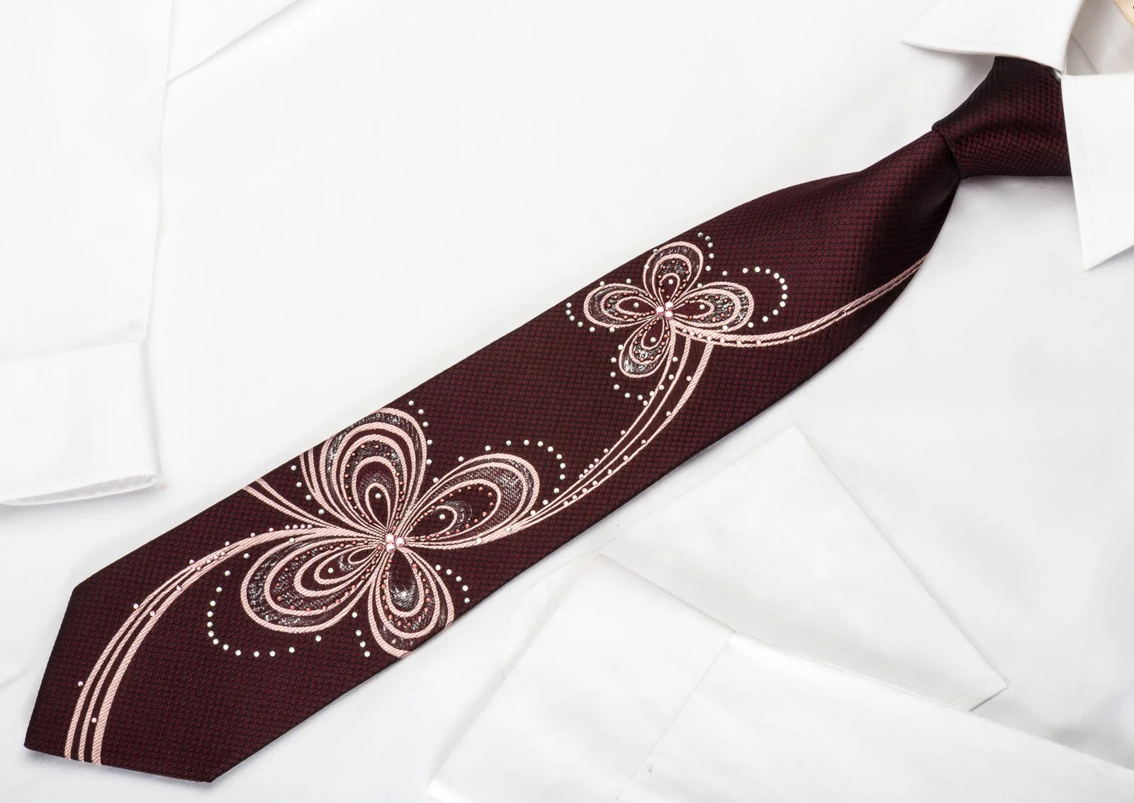 Daniel Hechter Rhinestone Necktie Abstract Floral On Brown Silk - Image 7