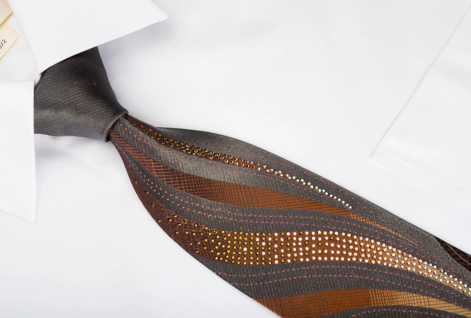 Daniel Hechter Rhinestone Necktie Geometric Curls On Brown Sparkling With Silver Sparkles - Image 5