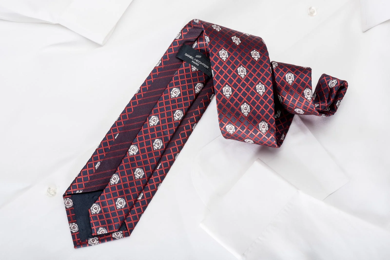 Daniel Hechter Rhinestone Necktie Red Checked On Navy With Silver Sparkles - Image 4