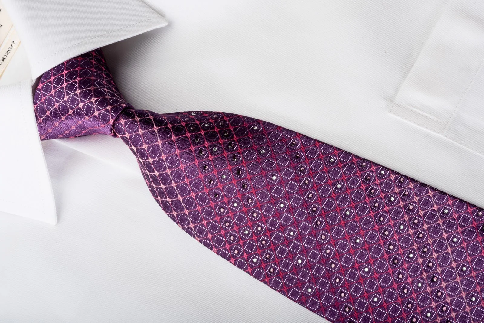 Daniel Hechter Rhinestone Necktie Trellis On Purple With Silver Sparkles - Image 3