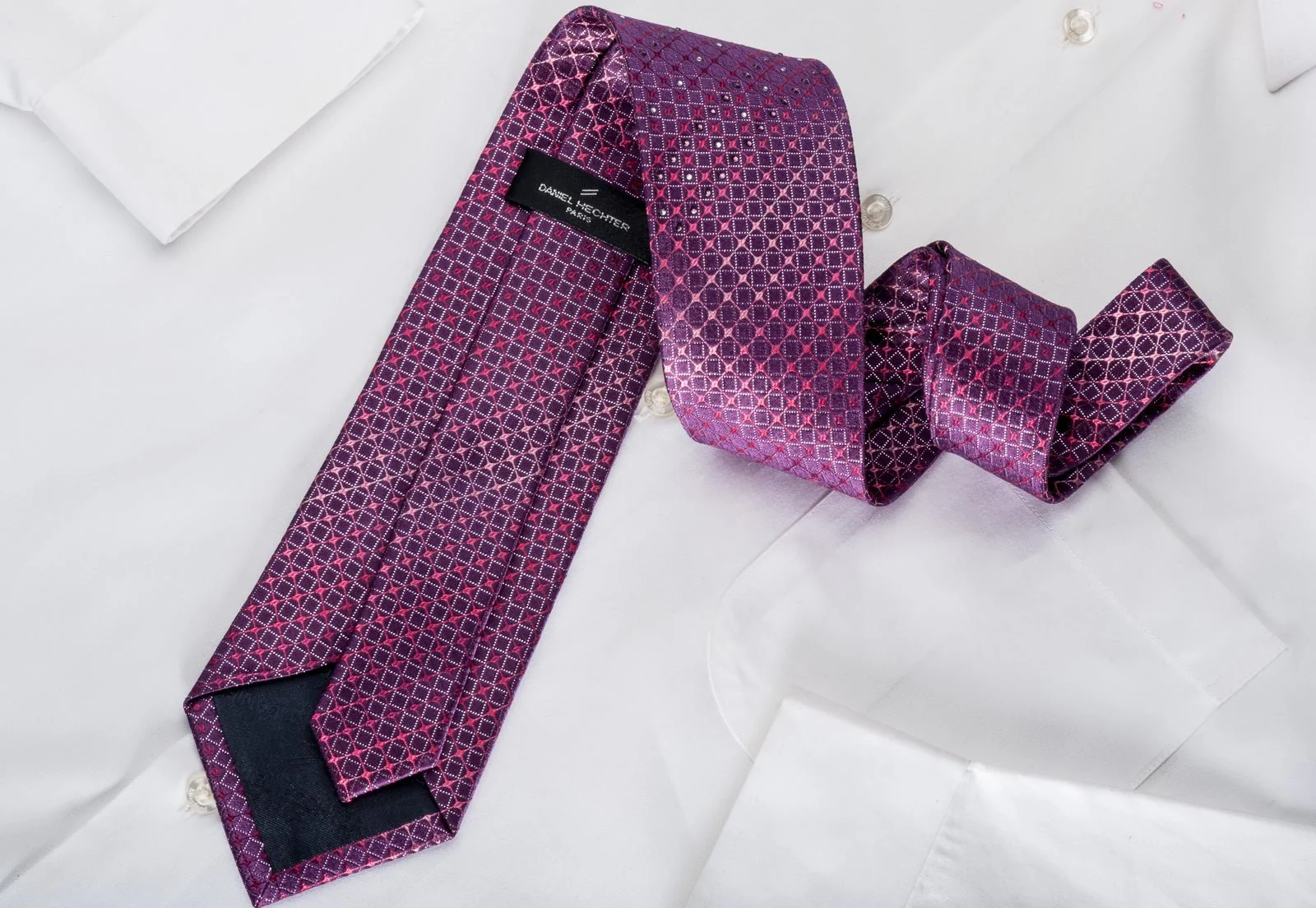 Daniel Hechter Rhinestone Necktie Trellis On Purple With Silver Sparkles - Image 4