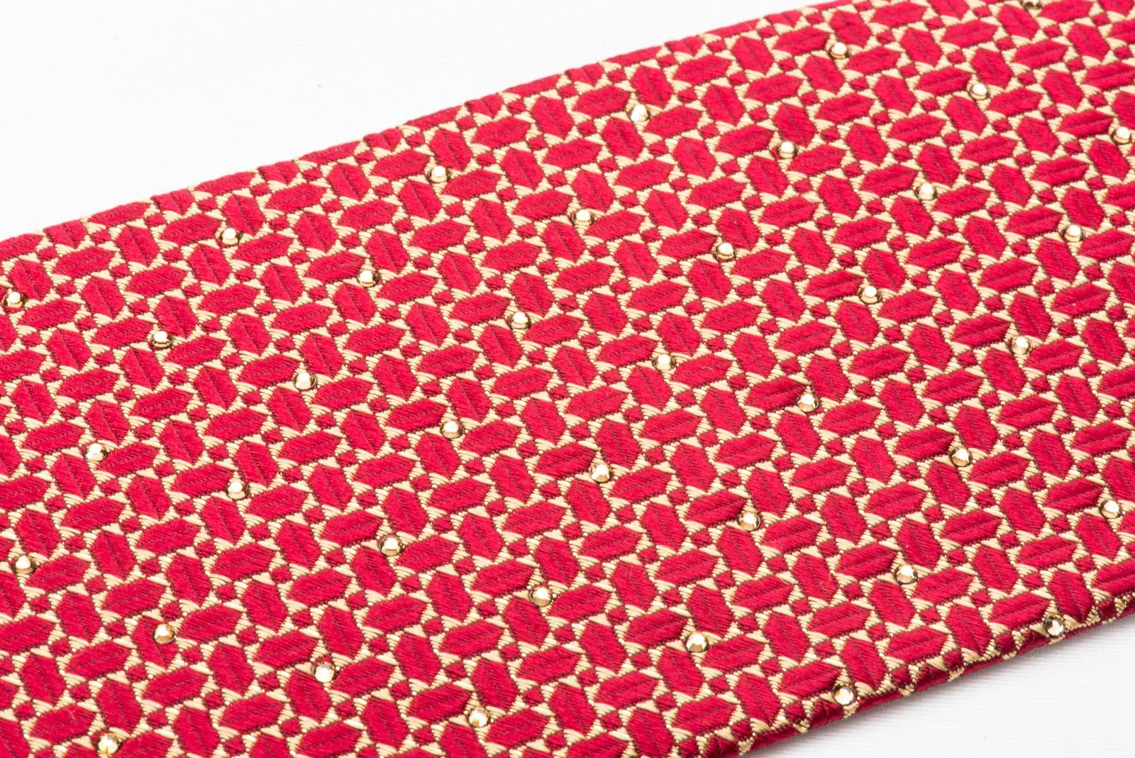 Daniel Hechter Rhinestone Silk Necktie Gold Burgundy Geometric With Silver Sparkles - Image 4