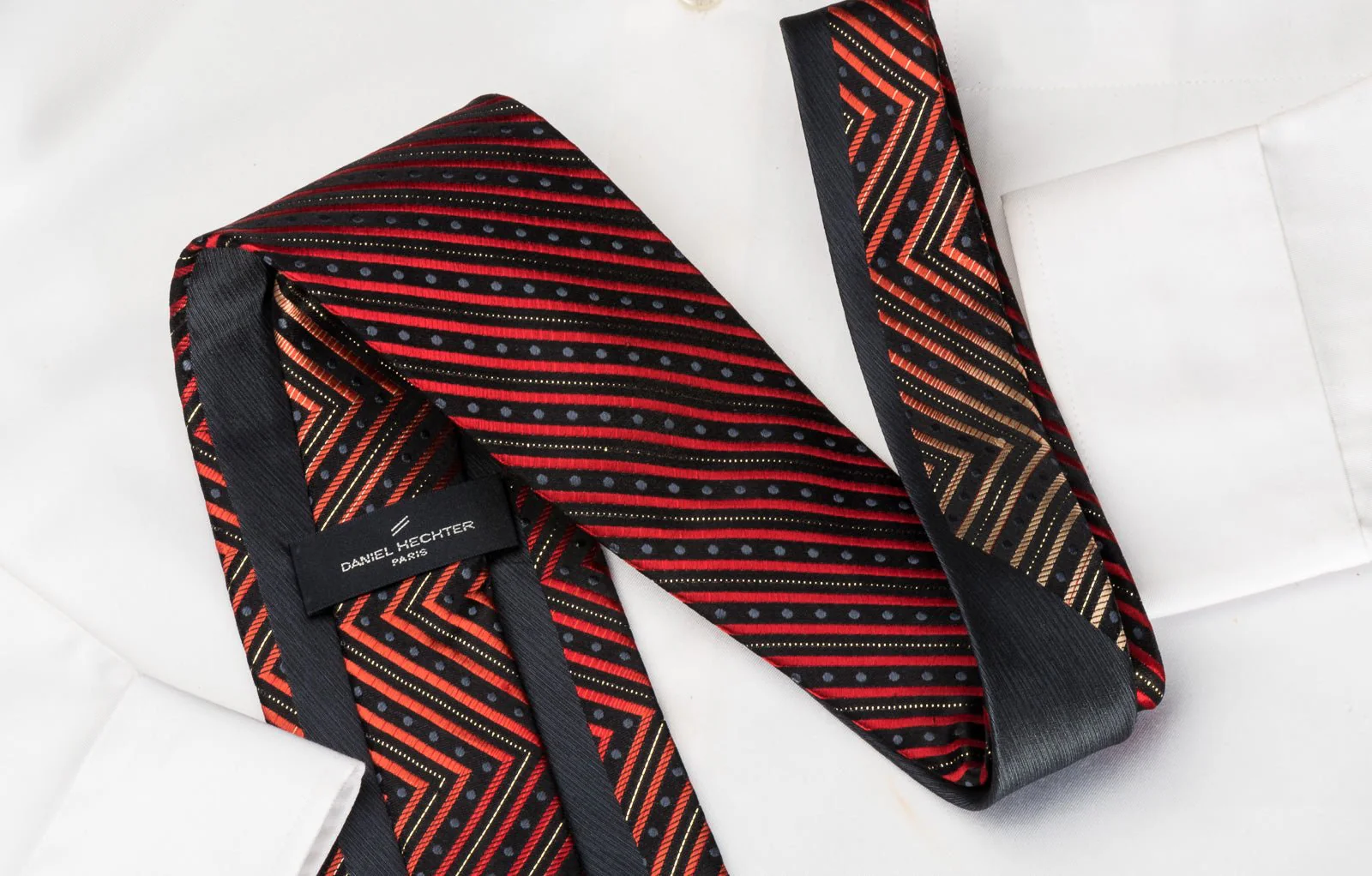 Daniel Hechter Rhinestone Silk Necktie Orange Chevron Stripes On Black With Silver Sparkles - Image 6