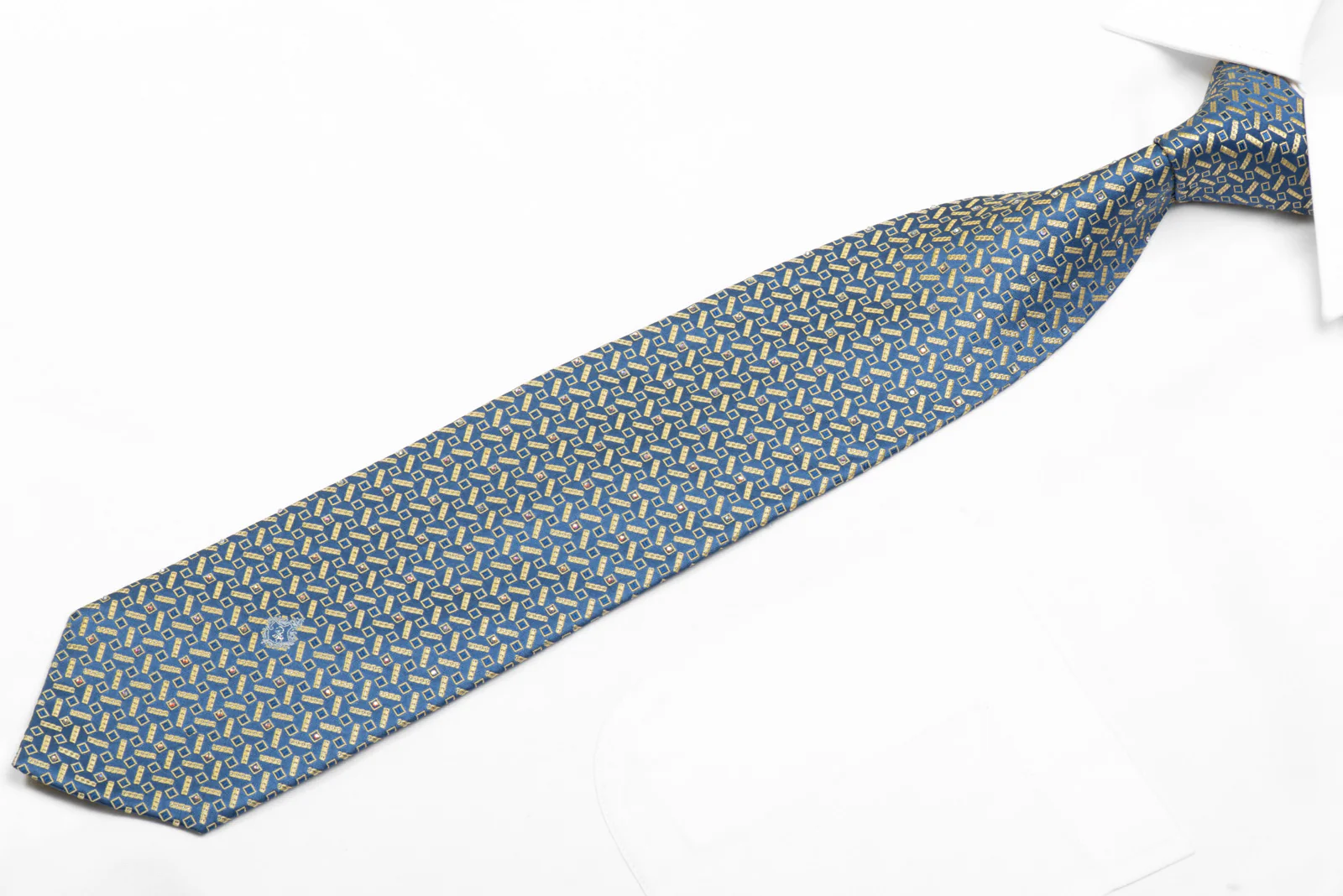 Daniel Hechter Rhinestone Silk Tie Gold Geometric On Blue With Sparkles - Image 3