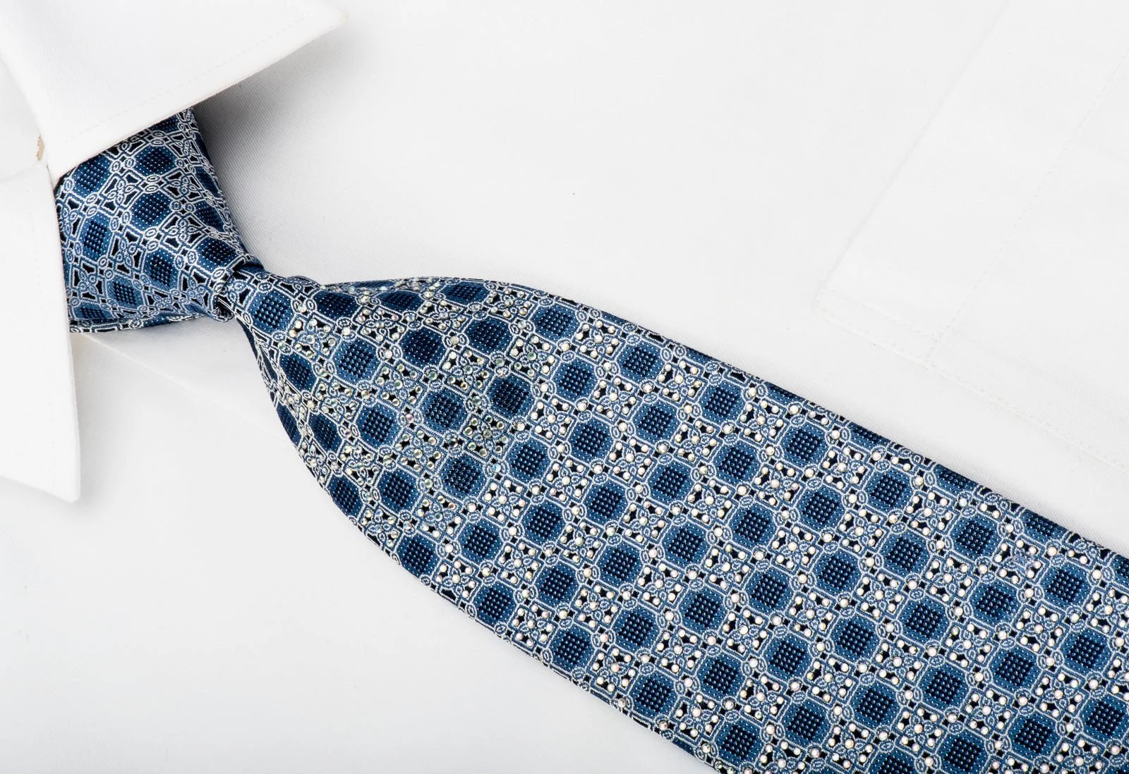 Daniel Hechter Mens Rhinestone Tie Silver Cartouche On Blue Silk With Silver Sparkles - Image 2