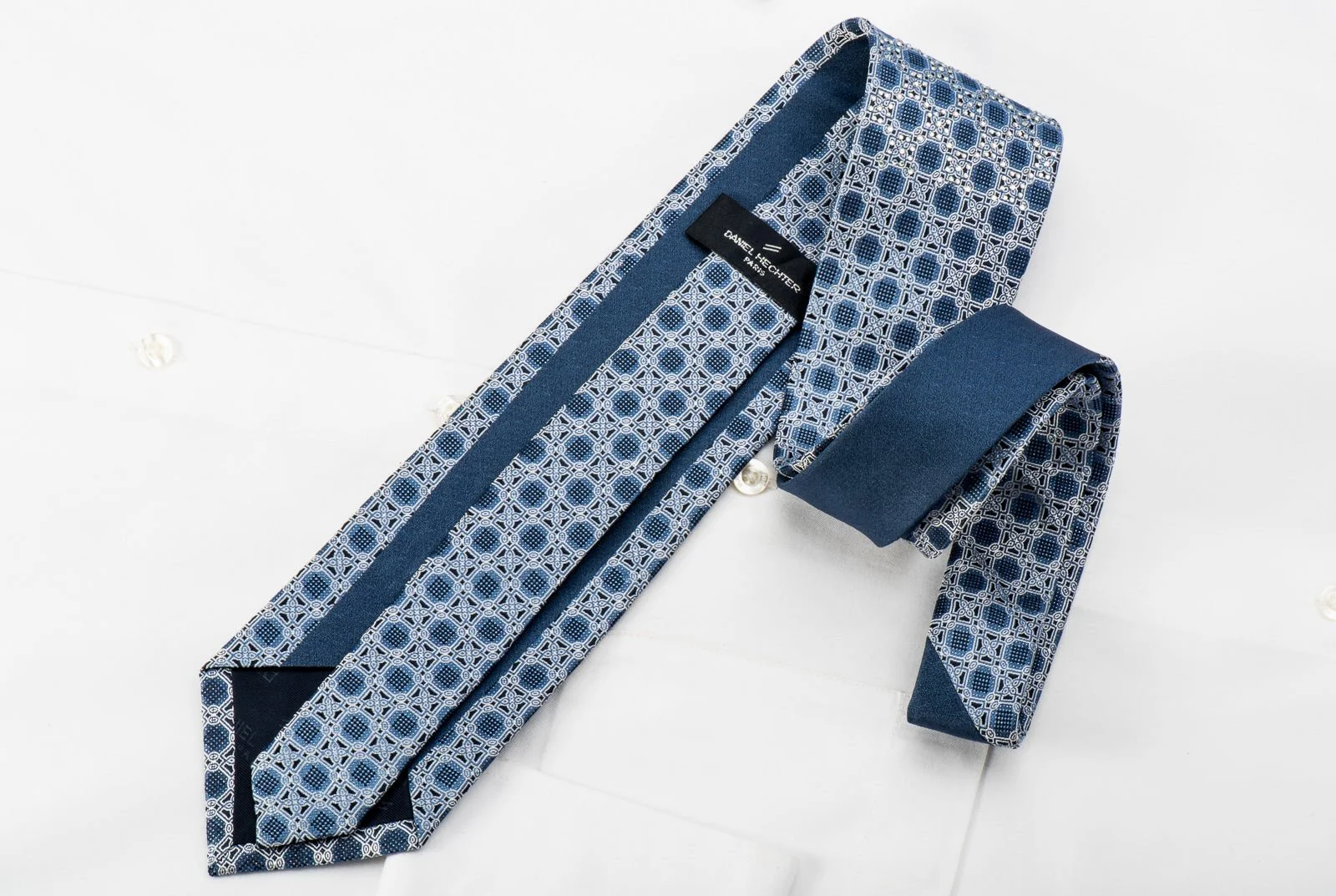 Daniel Hechter Mens Rhinestone Tie Silver Cartouche On Blue Silk With Silver Sparkles - Image 6