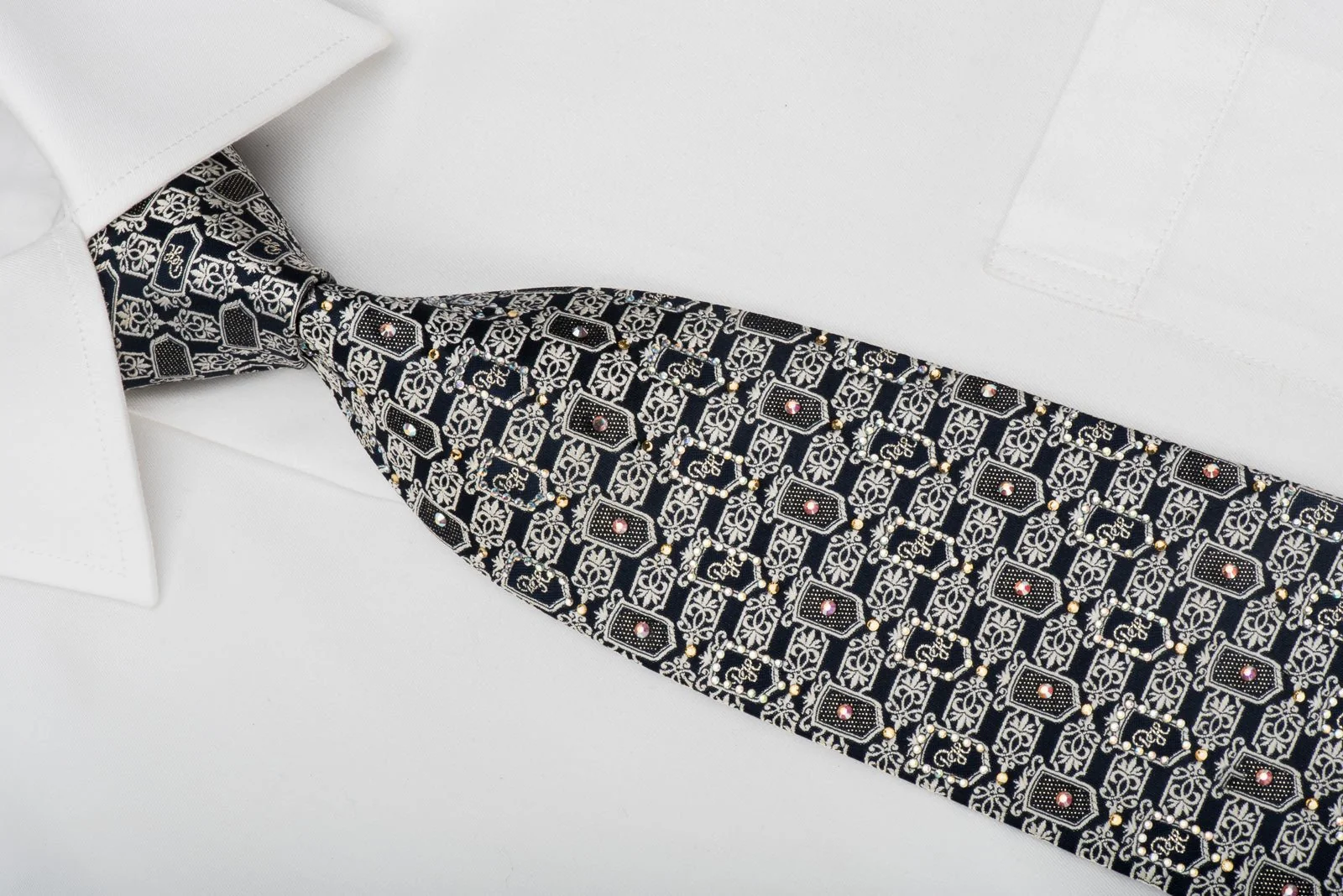 Daniel Hechter Rhinestone Tie Silver Cartouche On Navy With Sparkles - Image 2