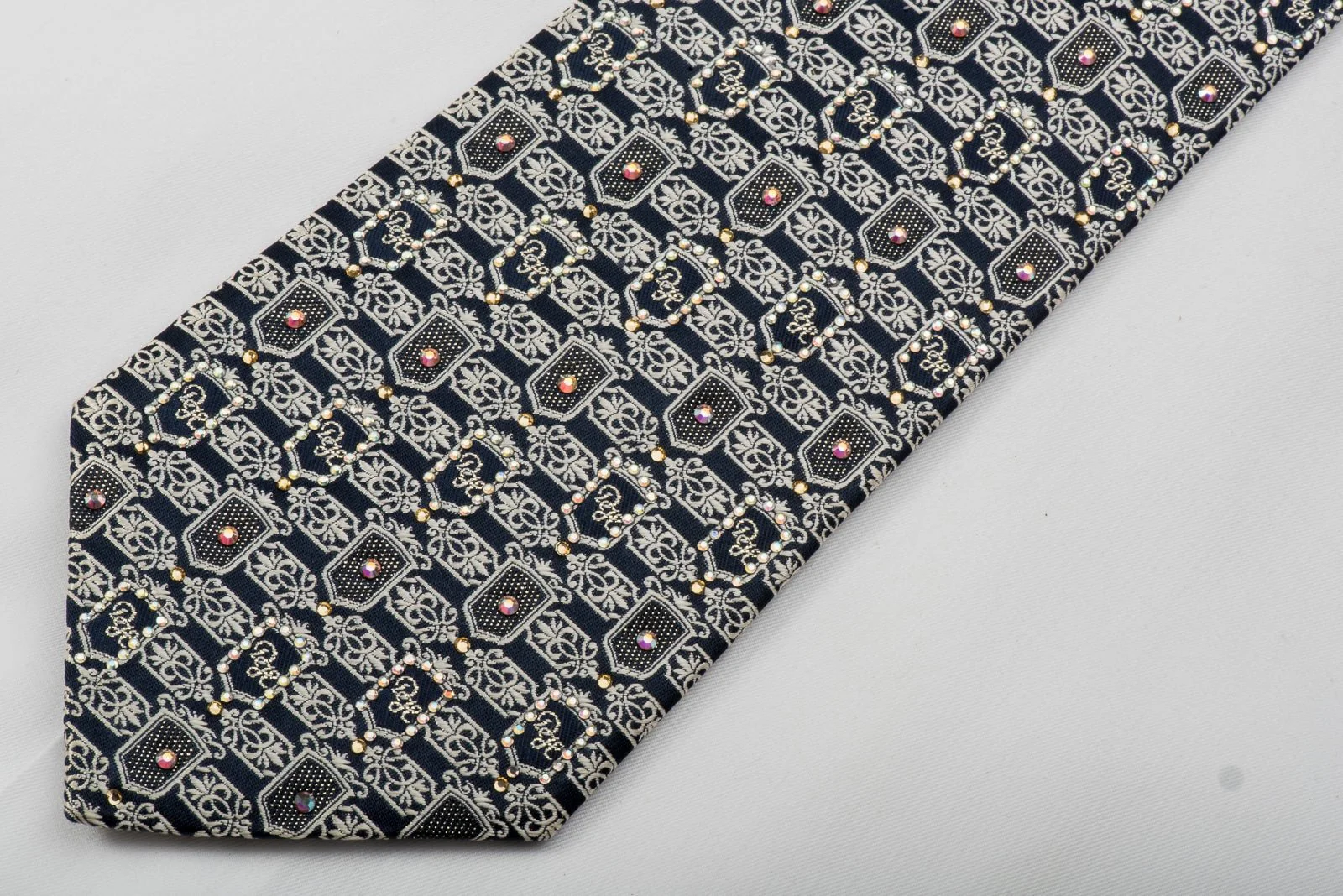 Daniel Hechter Rhinestone Tie Silver Cartouche On Navy With Sparkles - Image 3