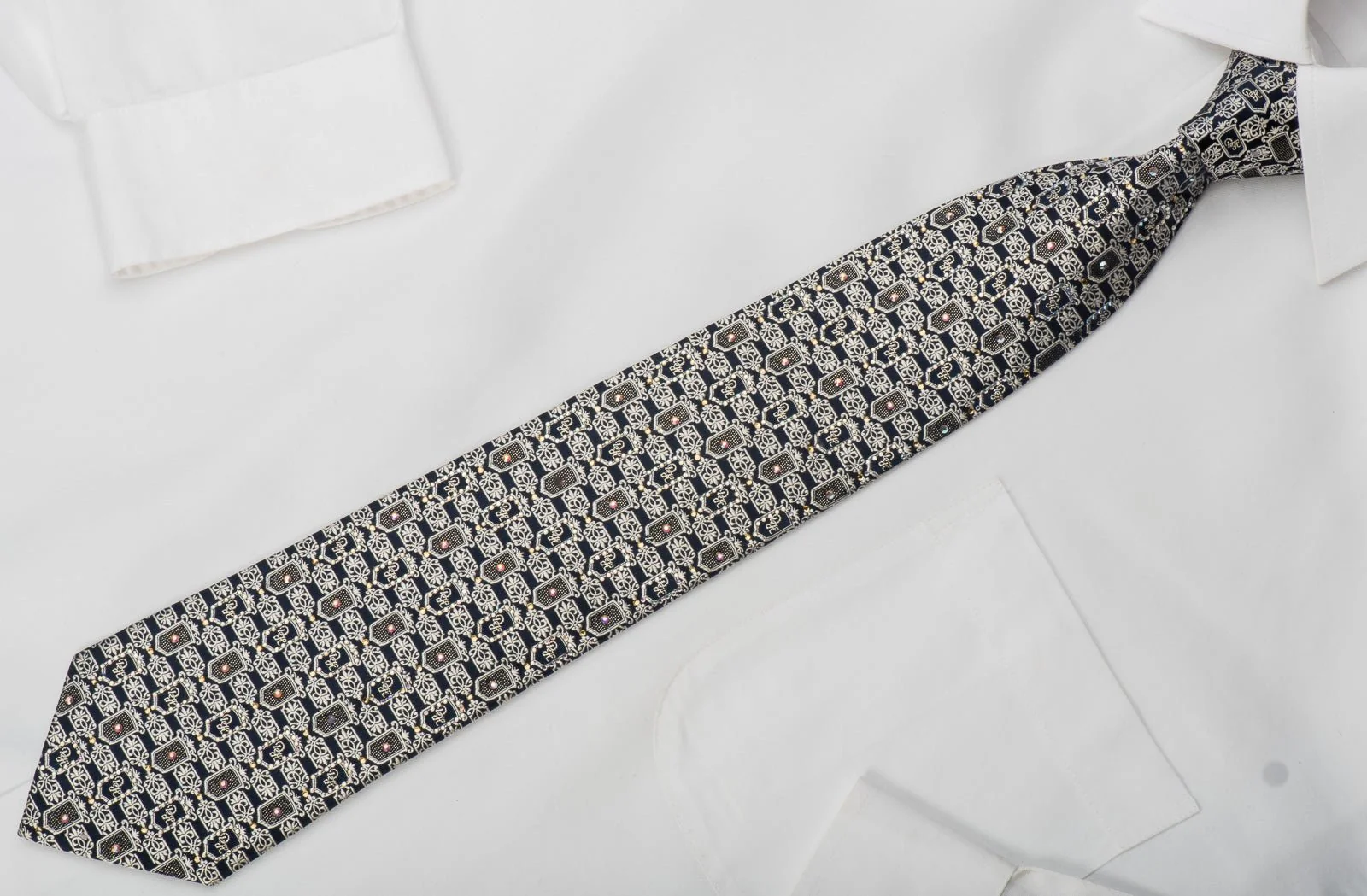 Daniel Hechter Rhinestone Tie Silver Cartouche On Navy With Sparkles - Image 4