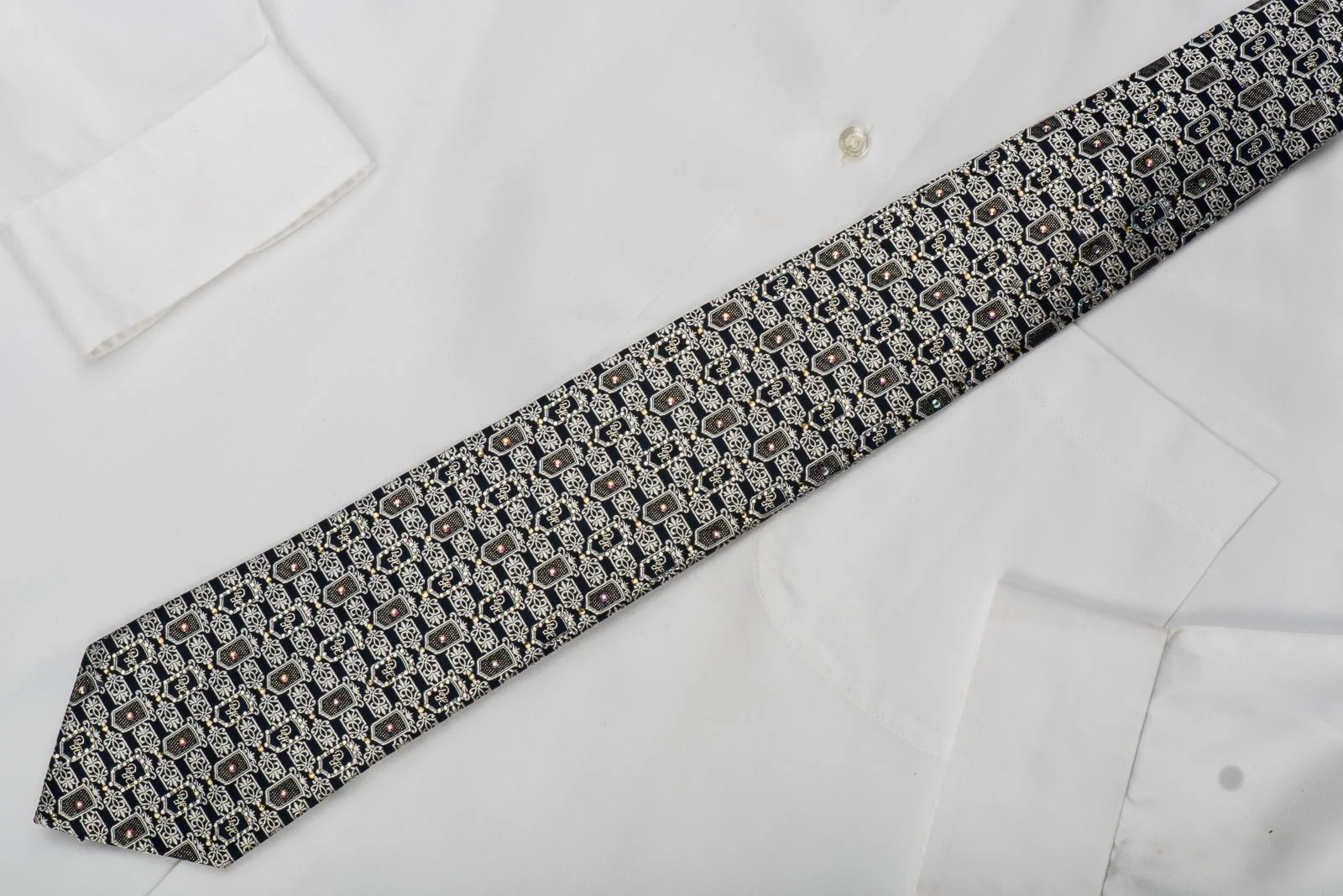 Daniel Hechter Rhinestone Tie Silver Cartouche On Navy With Sparkles - Image 5