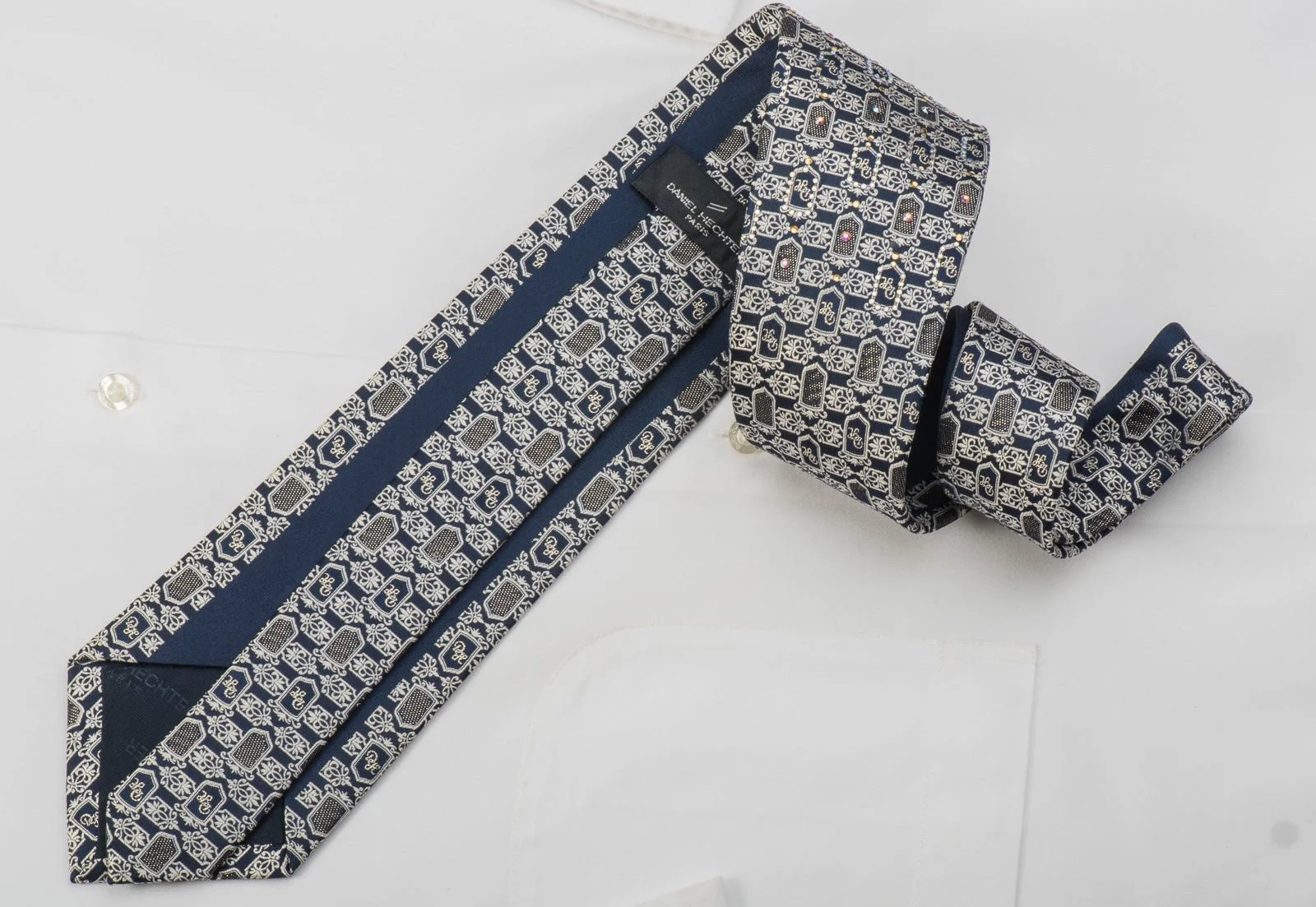 Daniel Hechter Rhinestone Tie Silver Cartouche On Navy With Sparkles - Image 6