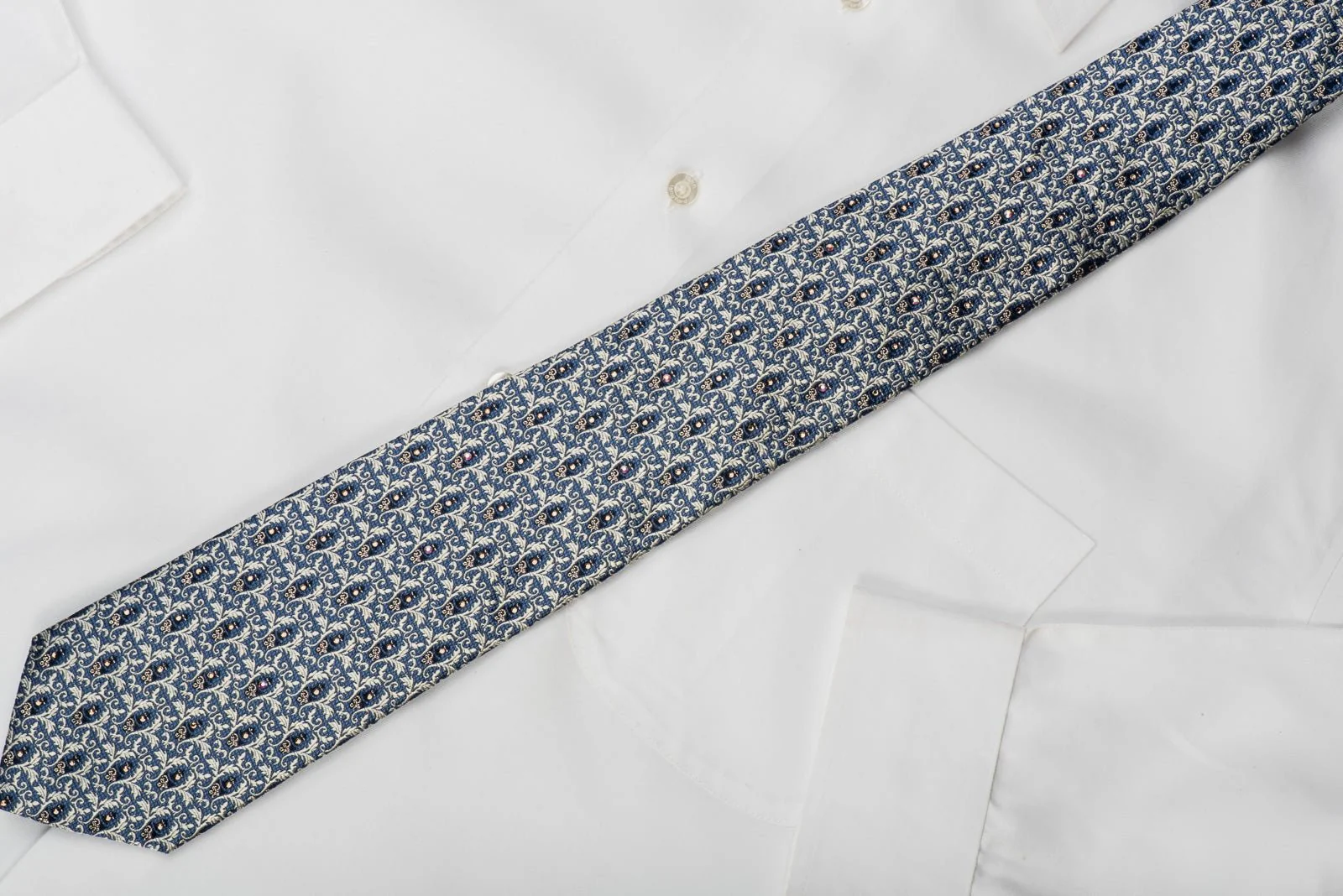 Daniel Hechter Rhinestone Tie Silver Filigree On Blue With Gold Sparkles - Image 6