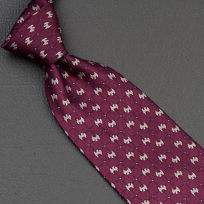 Daniel Hechter Silk Neck Tie Beige Scotty Dogs On Brown Classic 3 3/4 Inch